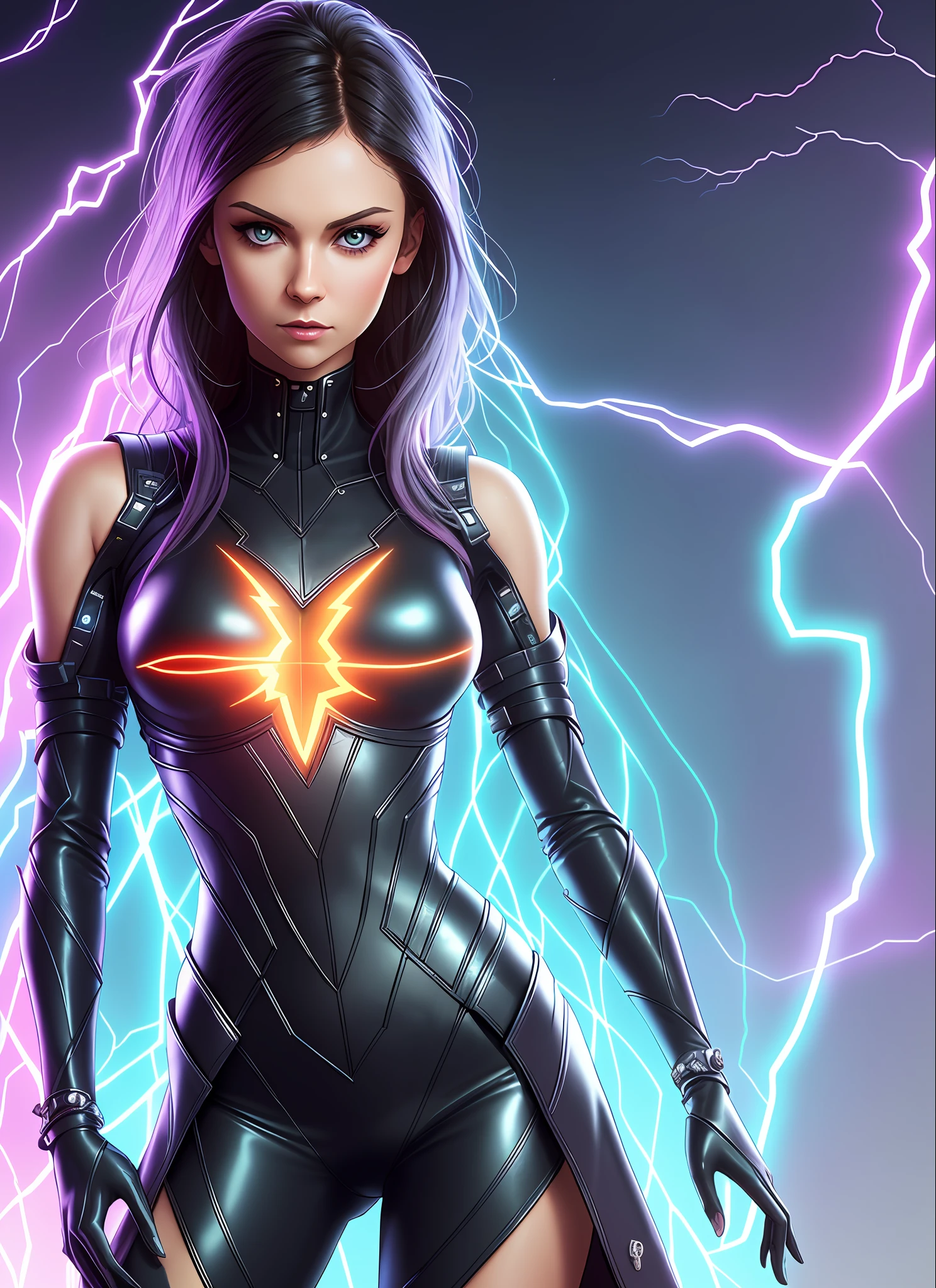(foreground: 1.2), ([Nina Dobrev| Emma Stone]:1.1) woman, centered, dark, (huge moon, symmetrical full moon:1.1), (wearing transparent Cyberpunk clothing: 1.2), bright and transparent clothing, vibrant and vibrant toxic neon colors, triadic colors, bright blue eyes, detailed pupils, bright eyes, teeth, cusps, sharp teeth, wearing industrial gothic clothing, neon lights, bright colors, backlight, bright outlines, outline,  golden highlights, cobwebs, dripping blood, elegant, fit, fashion, stone, lightning in the background, storm, tornado, disney artwork, unreal engine, artstation, detailed, digital painting, cinematic, unreal 5, daz, hyperrealistic, octane render,