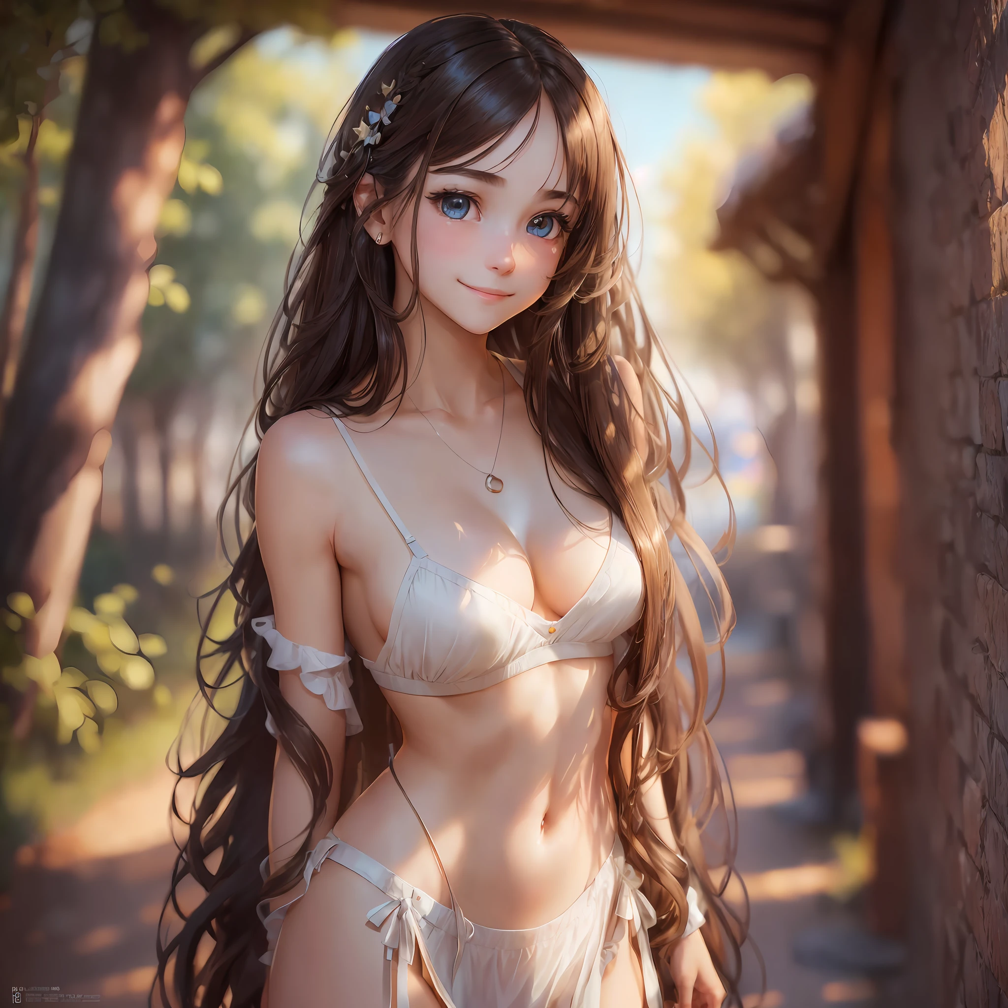 (RAW Photos: 1.2), ((Realism: 1.4), (Masterpiece: 1.3), (Best Quality: 1.4), Ultra High Resolution, (Detailed Eyes), (Detailed Facial Features), (Detailed Clothing Features), HDR, 8k Resolution, Solo Focus, Bangs, Skinny, (Shiny Skin), (Slim Girl), Dreamy, (Extreme Detailed), View Commentary, Explanation, Landscape, No Text, 1girl, Full Body, Long Hair, Brunette Hair, Mid-Chested, Cute, Innocent smile --auto --s2