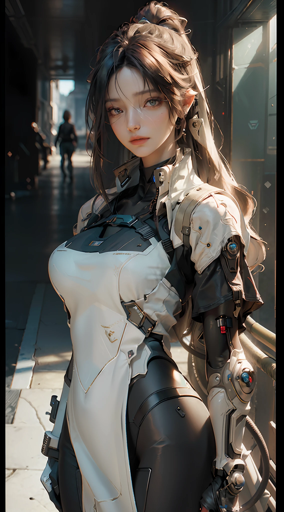 ((Best quality)), ((masterpiece)), (detailed:1.4), 3D, an image of a beautiful cyberpunk female,HDR (High Dynamic Range),Ray Tracing,NVIDIA RTX,Super-Resolution,Unreal 5,Subsurface scattering,PBR Texturing,Post-processing,Anisotropic Filtering,Depth-of-field,Maximum clarity and sharpness,Multi-layered textures,Albedo and Specular maps,Surface shading,Accurate simulation of light-material interaction,Perfect proportions,Octane Render,Two-tone lighting,Wide aperture,Low ISO,White balance,Rule of thirds,8K RAW,