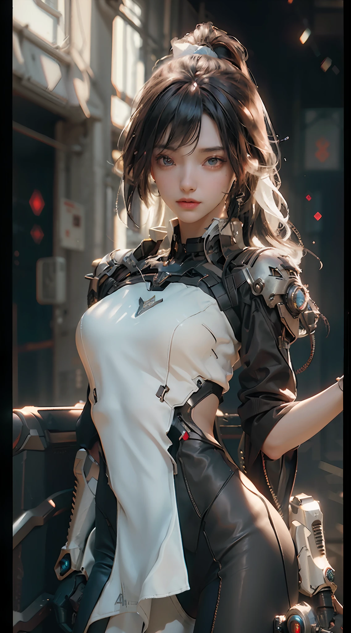 ((Best quality)), ((masterpiece)), (detailed:1.4), 3D, an image of a beautiful cyberpunk female,HDR (High Dynamic Range),Ray Tracing,NVIDIA RTX,Super-Resolution,Unreal 5,Subsurface scattering,PBR Texturing,Post-processing,Anisotropic Filtering,Depth-of-field,Maximum clarity and sharpness,Multi-layered textures,Albedo and Specular maps,Surface shading,Accurate simulation of light-material interaction,Perfect proportions,Octane Render,Two-tone lighting,Wide aperture,Low ISO,White balance,Rule of thirds,8K RAW,
