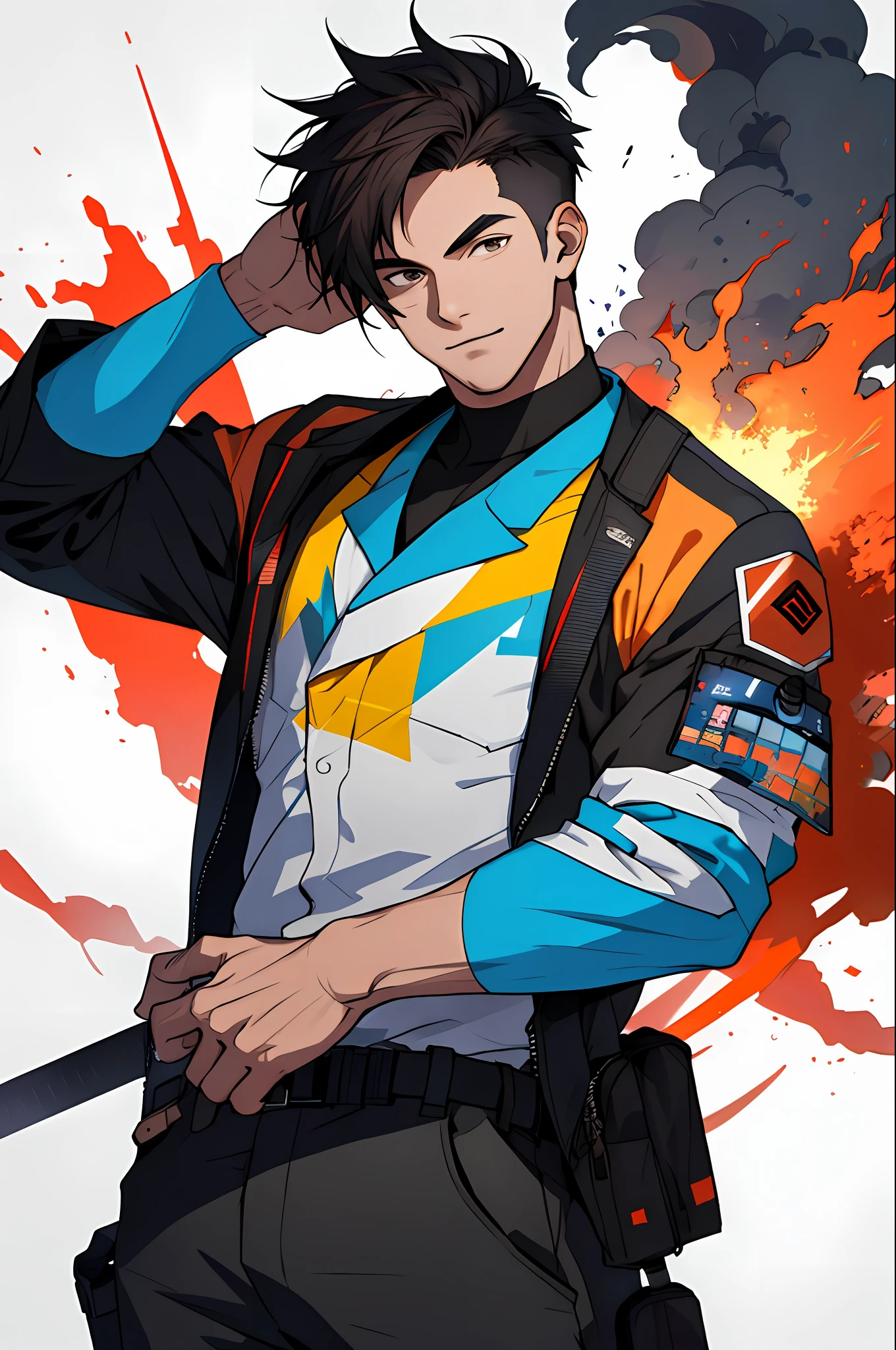 abstract background, 1boy, pose, dynamite, very beautiful, extremely detailed