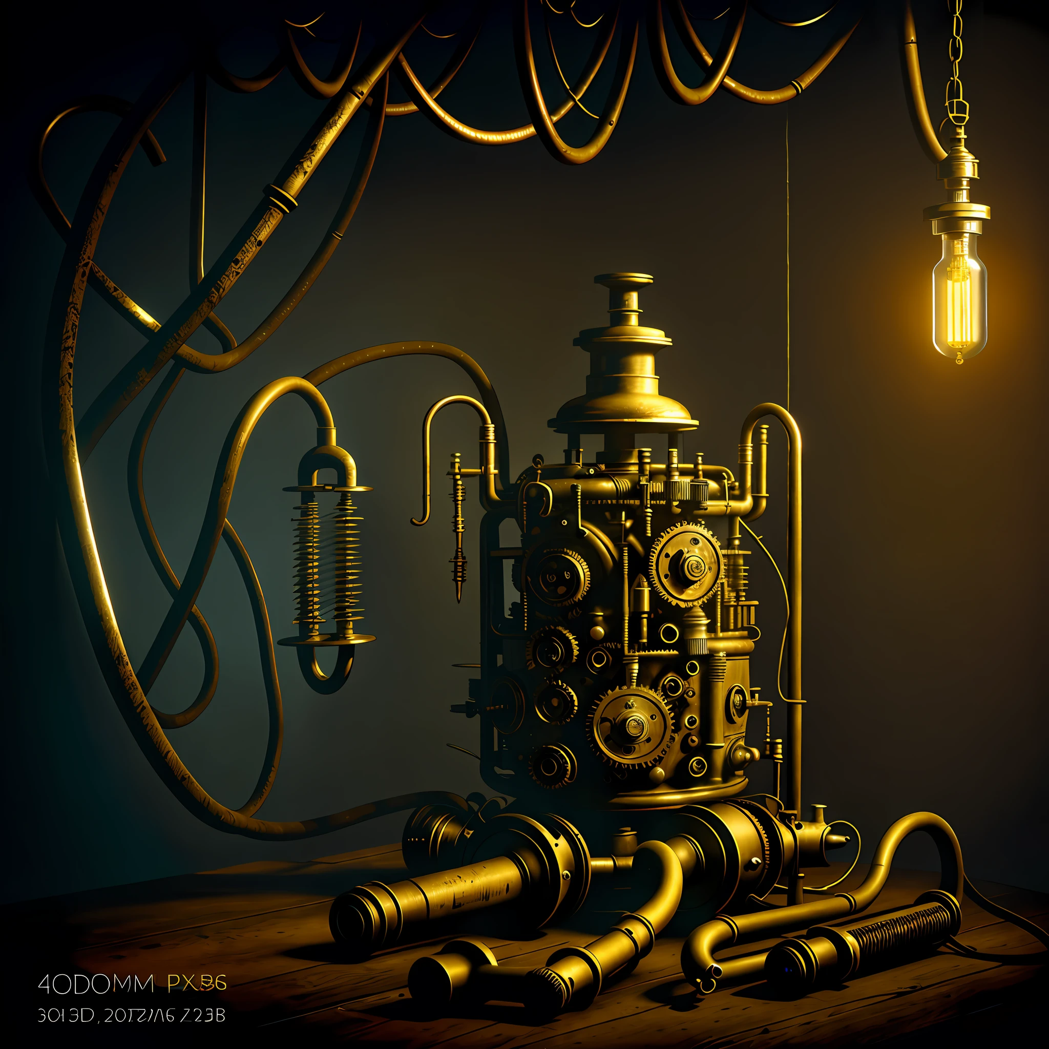 Photograph of Victorian era oxygen mask, tubes and gears, cinematic lighting, shallow depth of field, and extremely high detail, fog, medical diagram, horror, anatomy, surgical instruments, fog filling the room, 4k, artstation, UHD, unreal engine, line art drawing style.