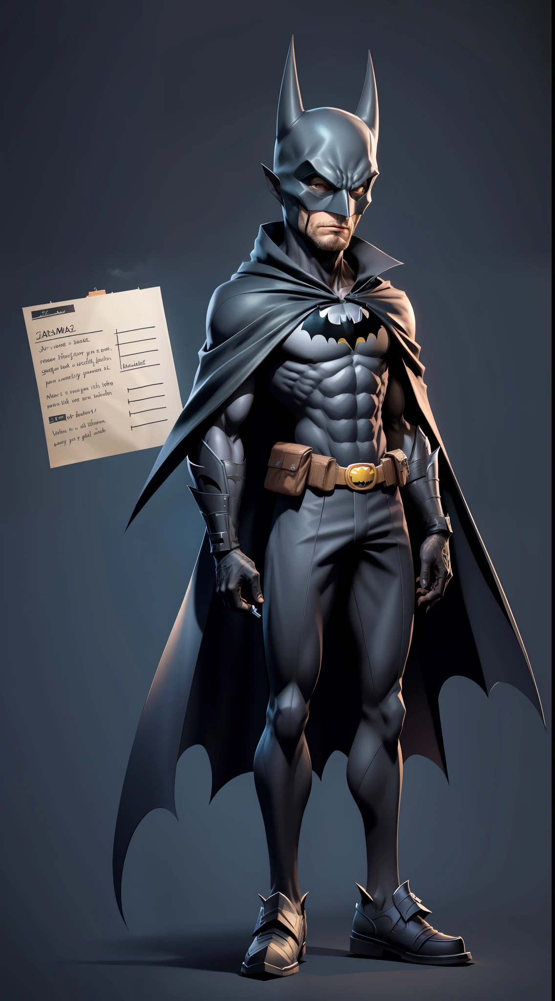 Batman, thin, bat costume, cigarette, cape, bat mask on face, gopnik, full body, fullbody, reference, adopted character, character, anime style, concept art, character sheet adopt, Breathtaking, Detailed shade
