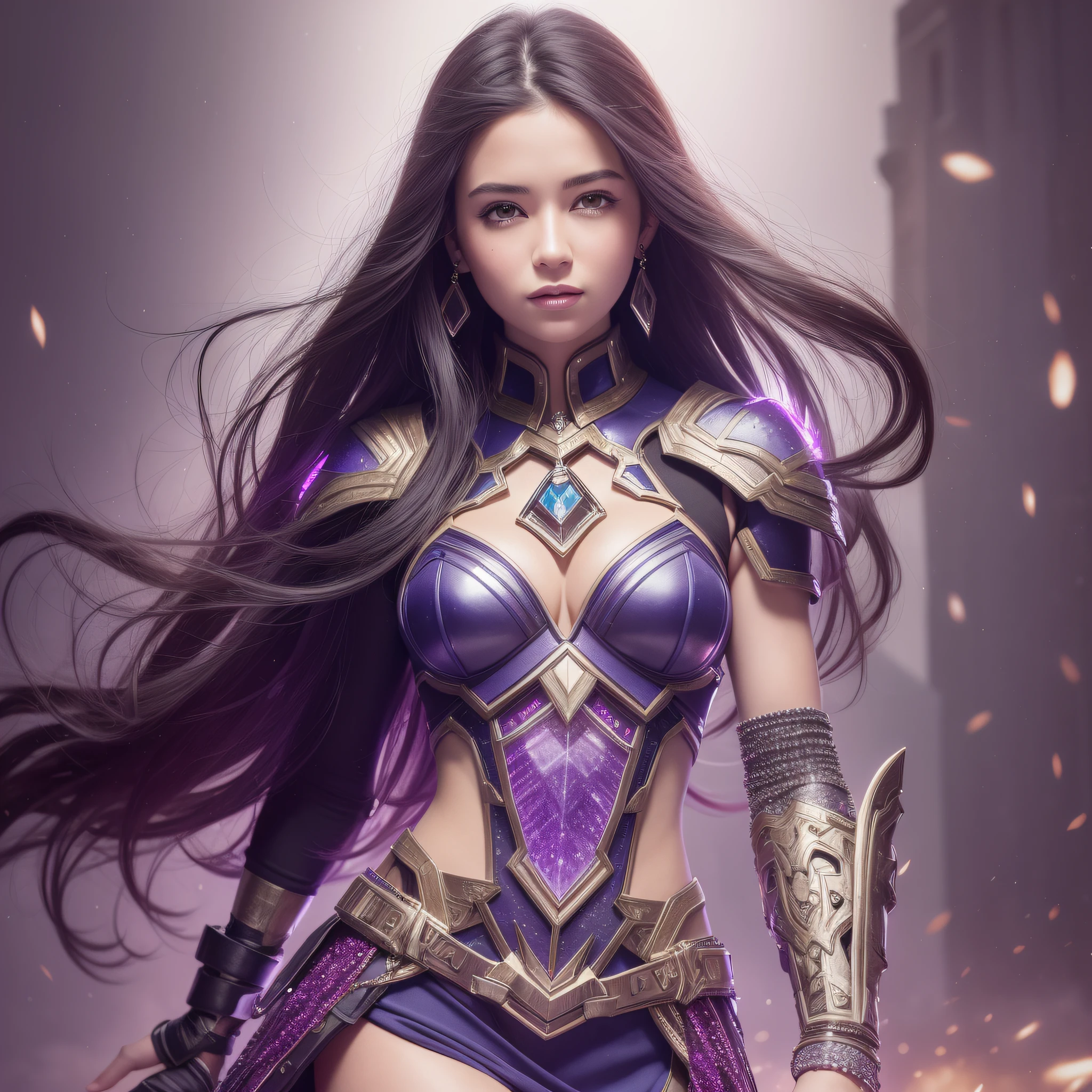 girl, with futuristic clothing, crystals, gauntlet on one arm large, photorealistic, professional portrait