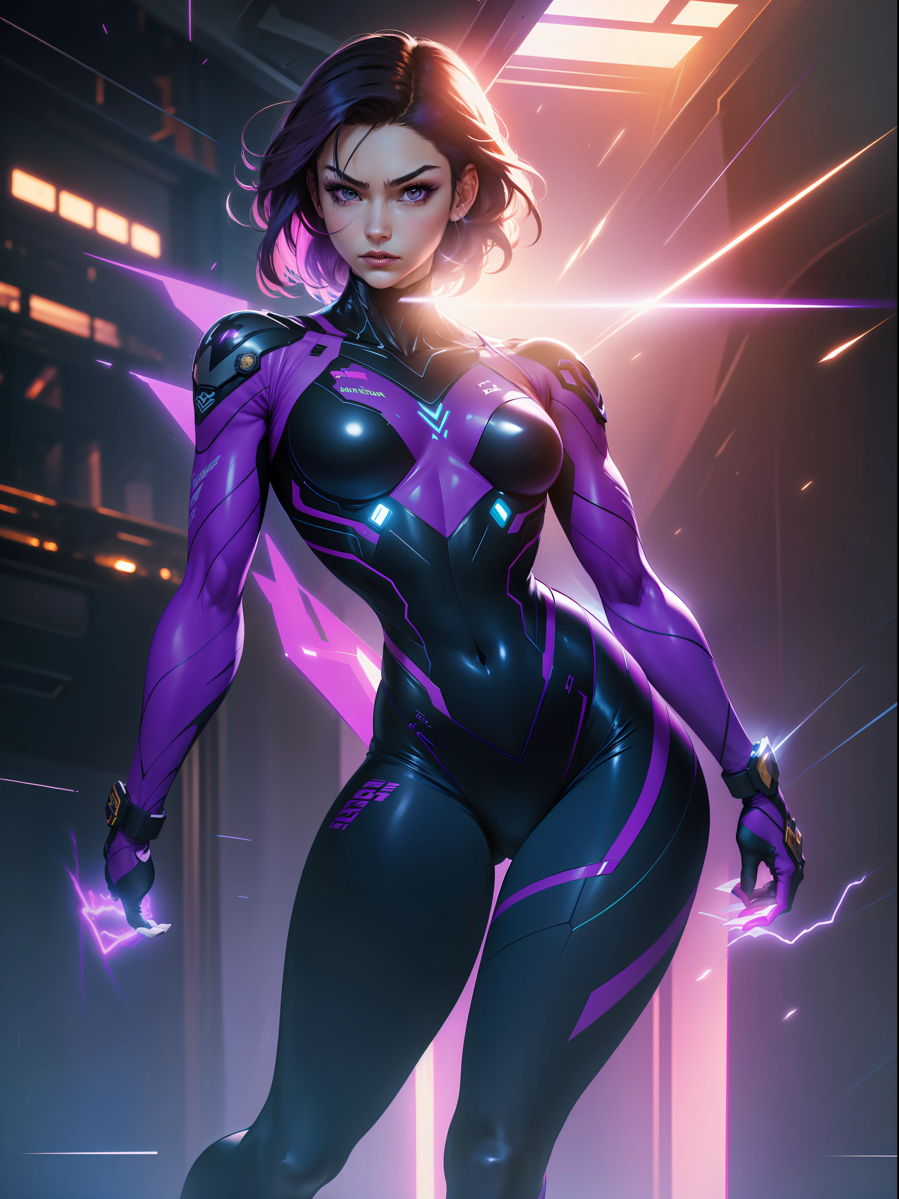 Txt2Img 14:55:06 ((Best quality)), ((masterpiece)), (detailed: 1.4), (Absurd), paper, colorful line art, perfect face, Hot Latina woman fighter pilot ready for war, dark skin, lightning and lightning, muscular sculptural body defined, Wolverine mask, (((full body))), half-thick naked thighs, closed mouth, muscular body covered in purple tech clothing, Neon Genesis Evangelion style, cyberpunk, generous neckline, ((perfect small breasts)), ((totally purple clothing with golden rays)), (((short dark purple straight hair)))), long and black eyelashes heavy makeup, garter belt, niji --V5, close to real, psychopath, crazy face, sexy pose, red and white background, 2 pieces clothing, centered, scale to fit dimensions, HDR (High Dynamic Range),Ray Tracing,NVIDIA RTX,Super-Resolution,Unreal 5, Subsurface Dispersion, PBR Texture, Post-processing, Anisotropic Filtering, Depth of Field, Maximum Clarity and Sharpness, Multilayer Textures, Albedo and Specular Maps, Surface Shading, Accurate Simulation of Light-Material Interaction, Perfect Proportions, Octane Render, Two-Tone Lighting, Wide Aperture, Low ISO, White Balance, Rule of Thirds, 8K RAW, Crysisnanosuit