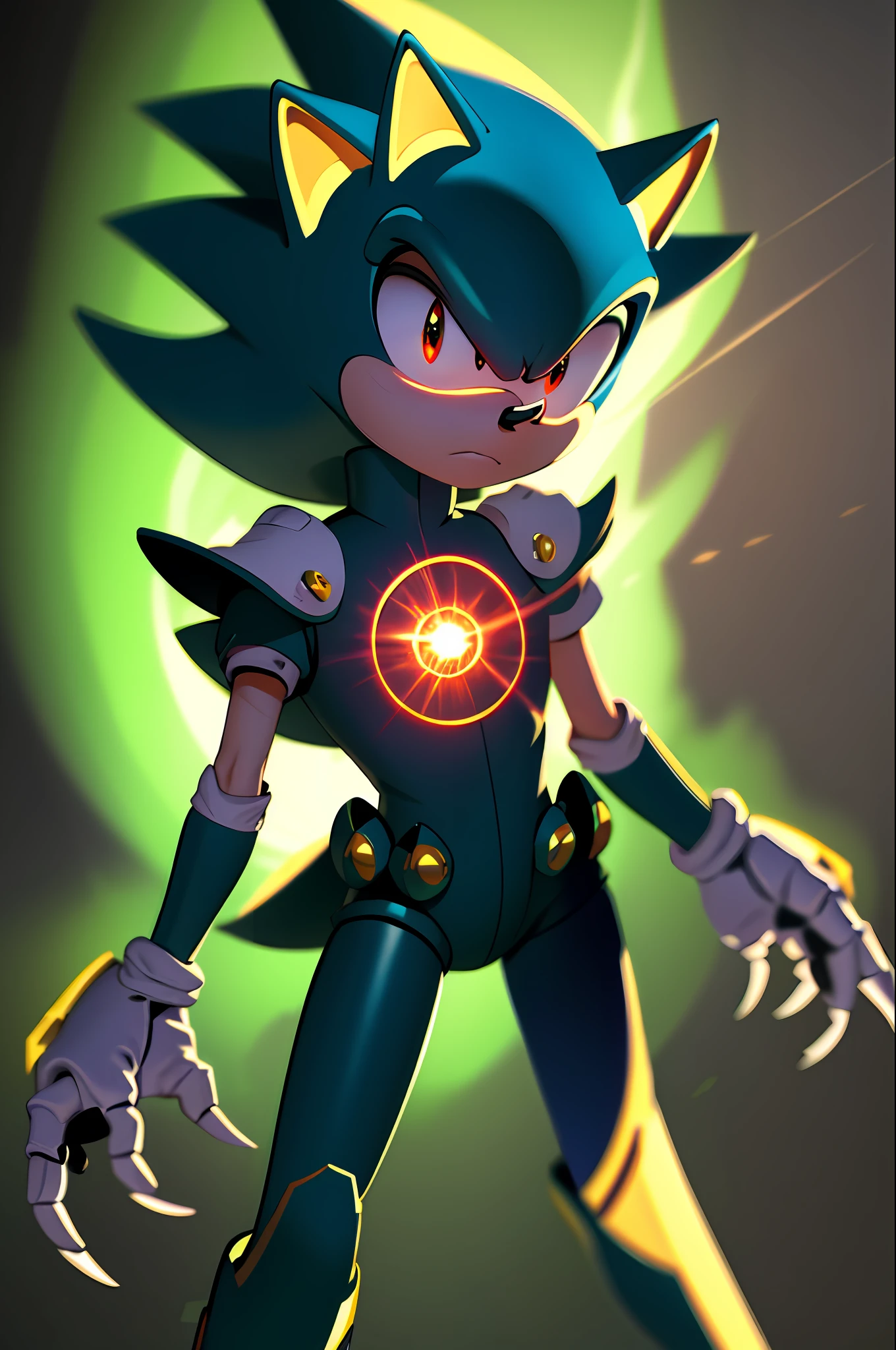 Highly detailed, high quality, masterpiece, cute, SuperSonicSuperior Instinct, cowboy shot, green eyes, male