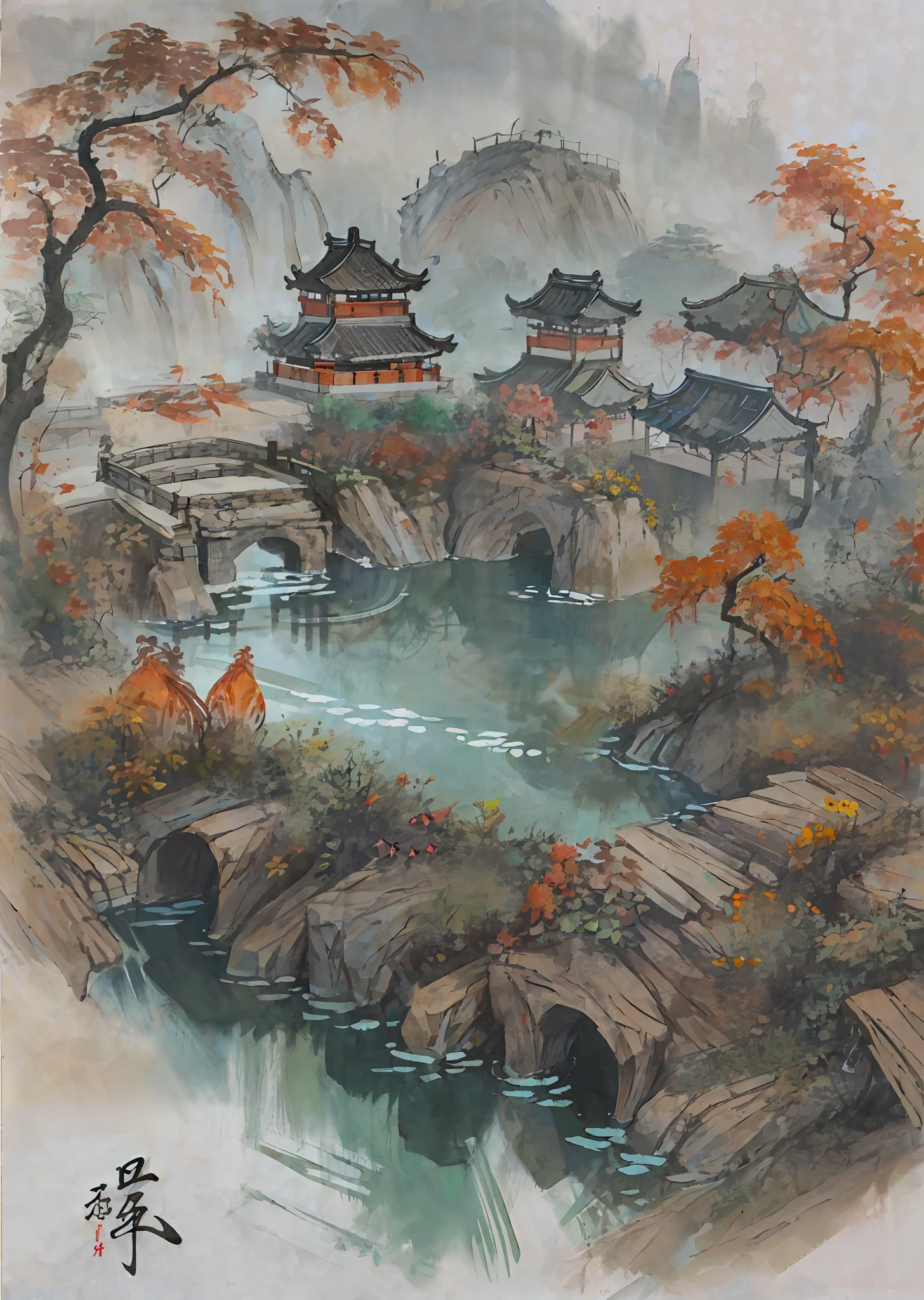 huaniao, [(white background:1.5)::5], mid shot, full body, chinese style, flowers,((fish)),stone fragment, beautiful detailed water,pool,
