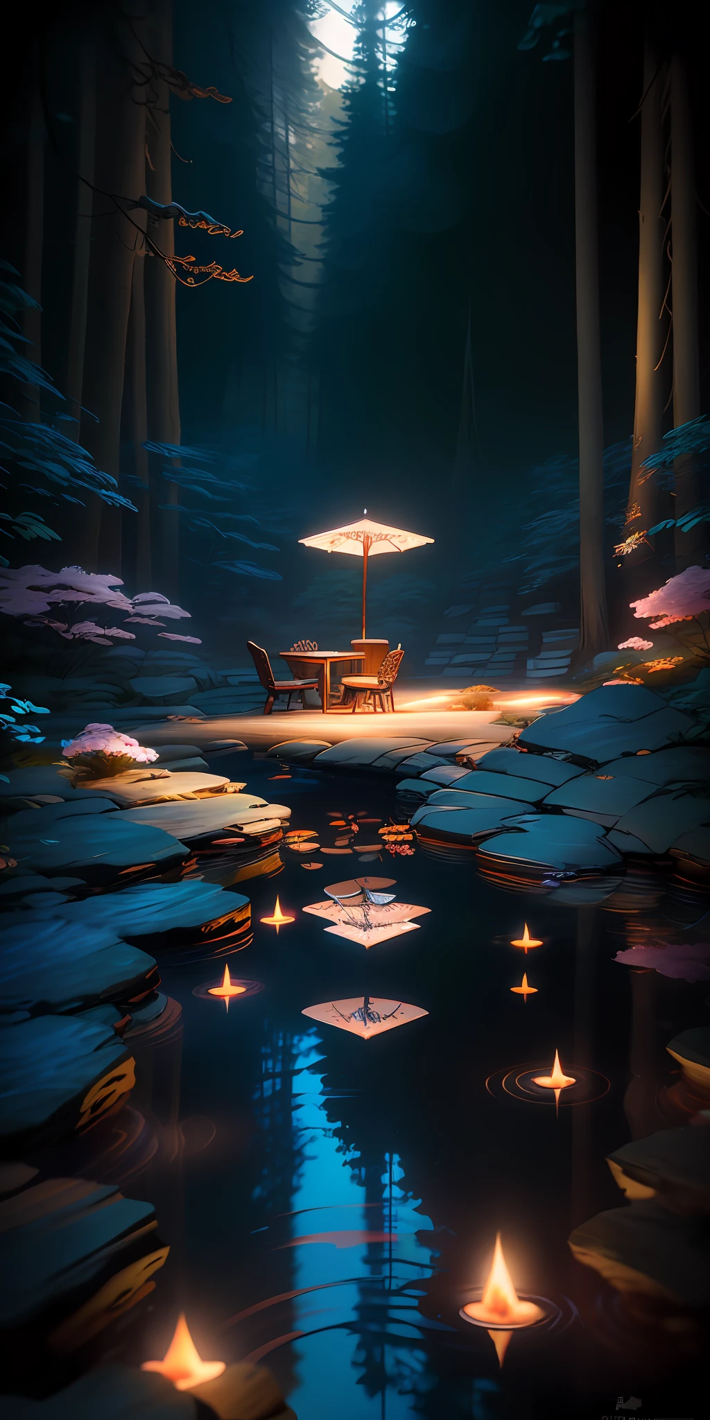 Masterpiece, best quality, (very detailed CG unified 8k wallpaper), (best quality), (best illustration), (best shadow), deer, glowing elf with glowing deer, drinking water in swimming pool, natural elements of forest theme. Mysterious forest, beautiful forest, nature, surrounded by flowers, delicate leaves and branches surrounded by fireflies (natural elements), (jungle theme), (leaves), (branches), (fireflies), (9:16 mobile wallpaper) (particle effects) and other 3D, octane rendering, ray tracing, super detailed, --v6