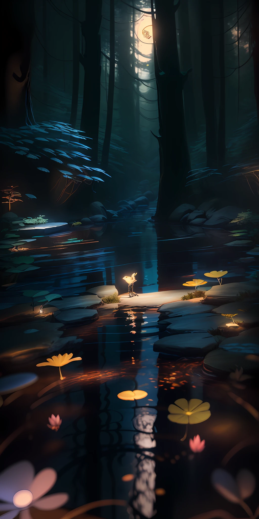 Masterpiece, best quality, (very detailed CG unified 8k wallpaper), (best quality), (best illustration), (best shadow), deer, glowing elf with glowing deer, drinking water in swimming pool, natural elements of forest theme. Mysterious forest, beautiful forest, nature, surrounded by flowers, delicate leaves and branches surrounded by fireflies (natural elements), (jungle theme), (leaves), (branches), (fireflies), (9:16 mobile wallpaper) (particle effects) and other 3D, octane rendering, ray tracing, super detailed, --v6