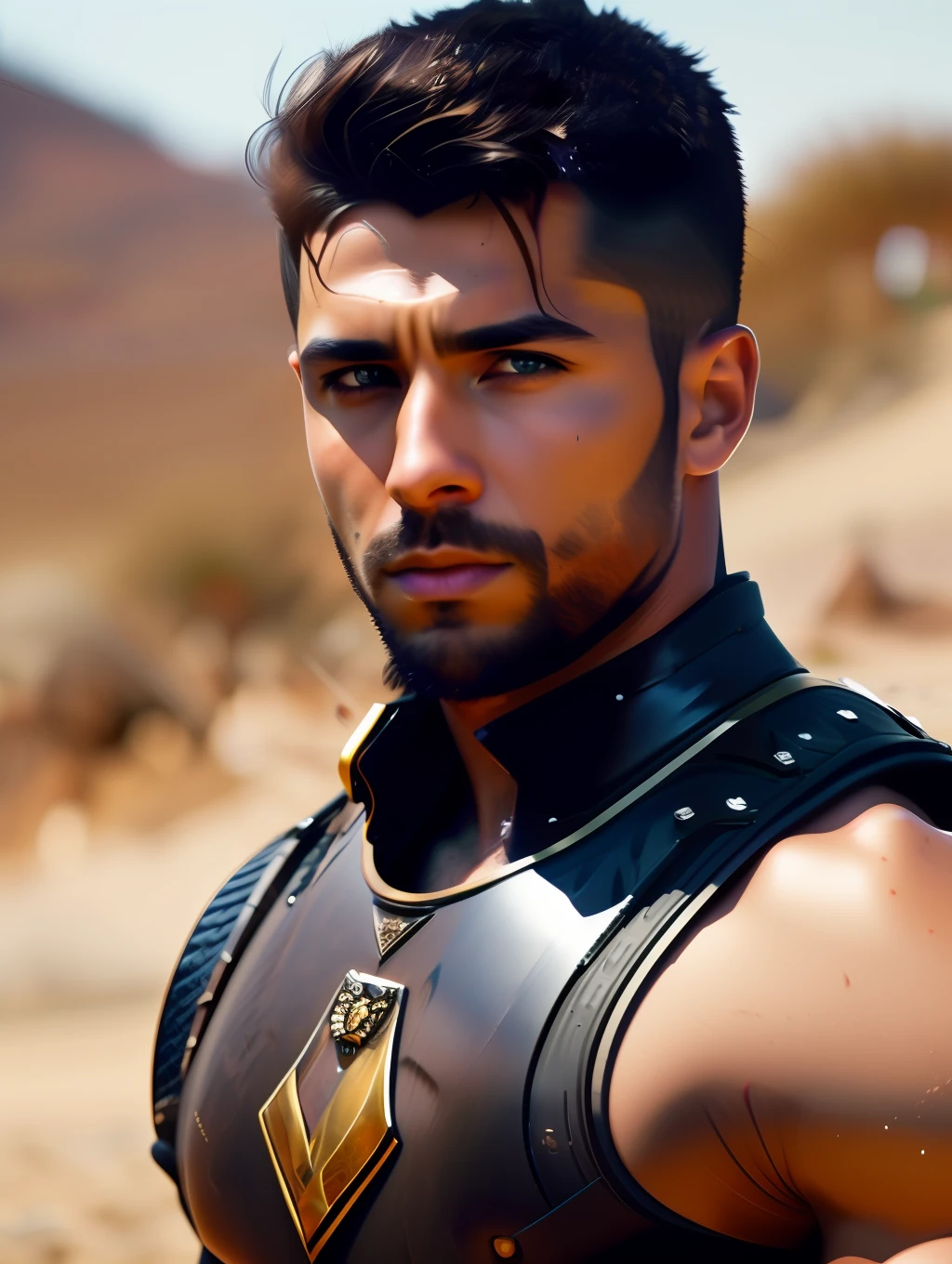 fking_scifi, fking_scifi_v2, portrait of a young, muscular very handsome and attractive Gladiator warrior man, in front of a sand desert, short messy hair, hairy body, slavery clothing, close up, regal pose and attitude. fking_cinema_v2. , very strong and fitted, very intense action, dynamic juxtaposition, a sword, fierce look, looking at the viewer, fierce look, tumblr contest winner, hurufiyya, very strong fitted and masculine, movie still, cinematic lighting. photograph, detailed symmetric realistic face, extremely detailed natural texture, peach fuzz, short messy hair, masterpiece, absurdres, nikon d850 film stock photograph, kodak portra 400 camera f1.6 lens, extremely detailed, amazing, fine detail, very intense action, hyper realistic lifelike texture, dramatic lighting, unrealengine, trending on artstation, cinestill 800 tungsten, looking at the viewer, photo realistic, RAW photo, TanvirTamim, high quality, highres, sharp focus, extremely detailed, cinematic lighting, action, 8k uhd,-imagine-
