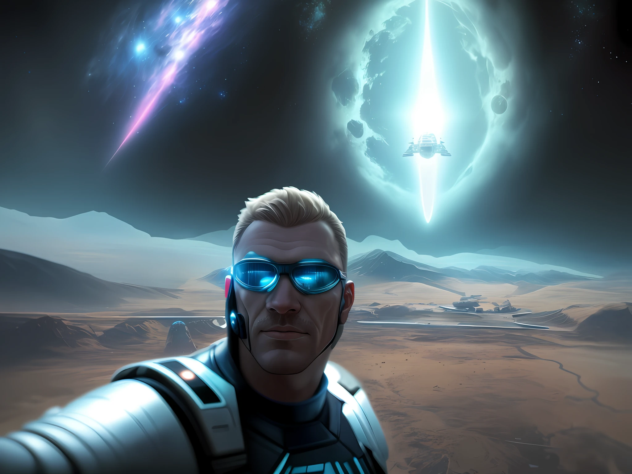 Realistic with futuristic background, spaceships,fullcollor Boris Valejo