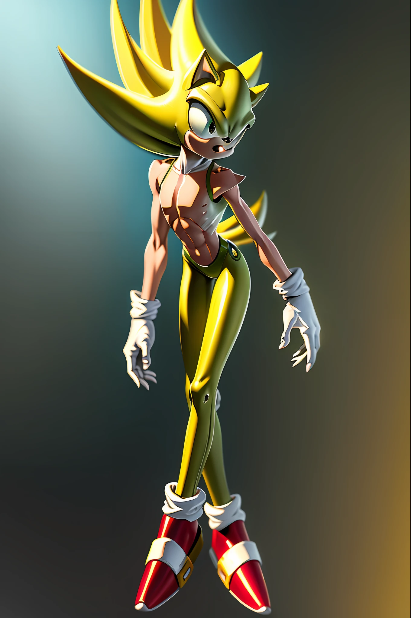 Highly detailed, high quality, masterpiece, beautiful, Base1SuperSonic, full body gray, green eyes, male