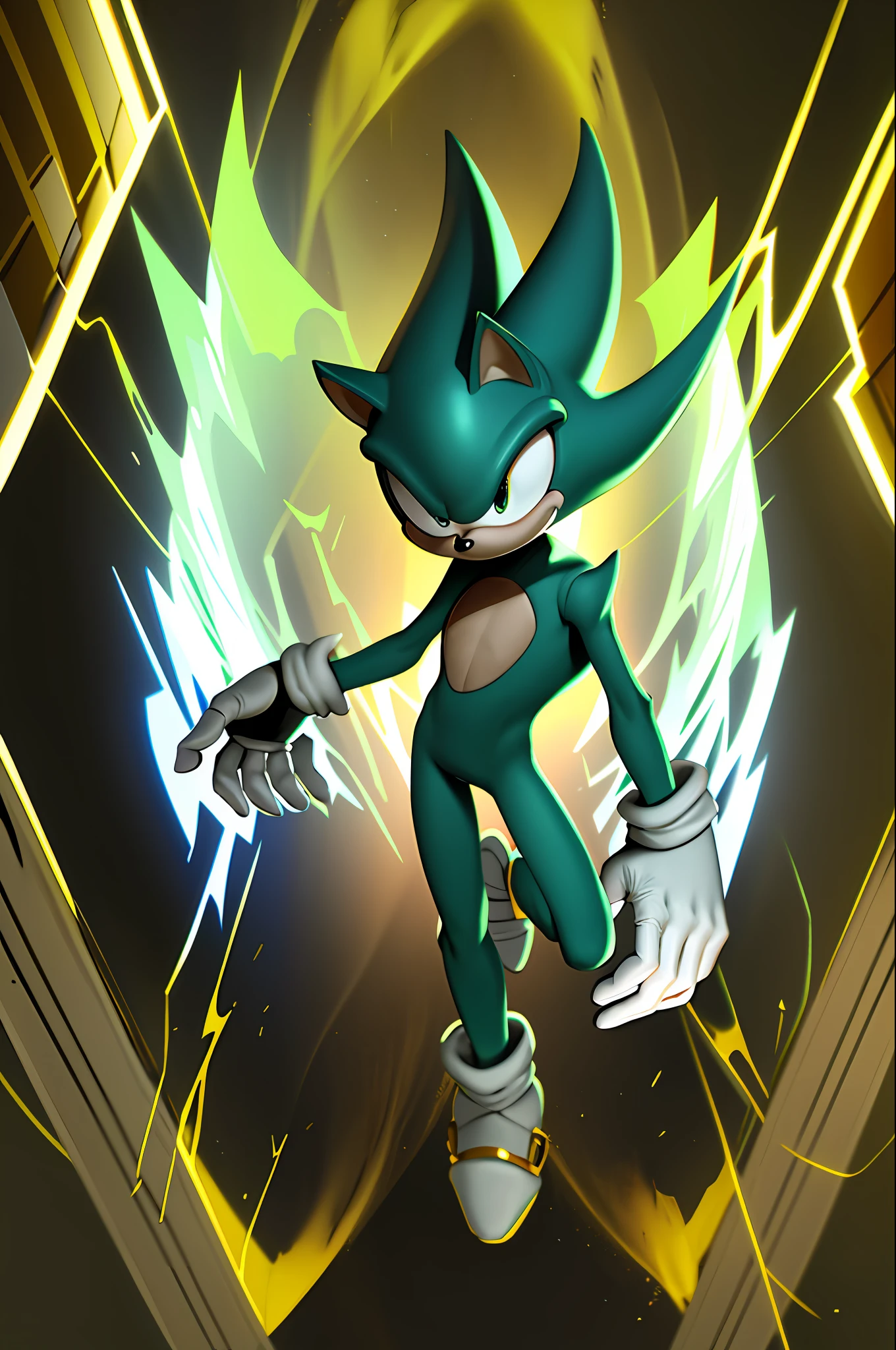 Highly detailed, high quality, masterpiece, beautiful, Base1SuperSonic, full body gray, green eyes, male