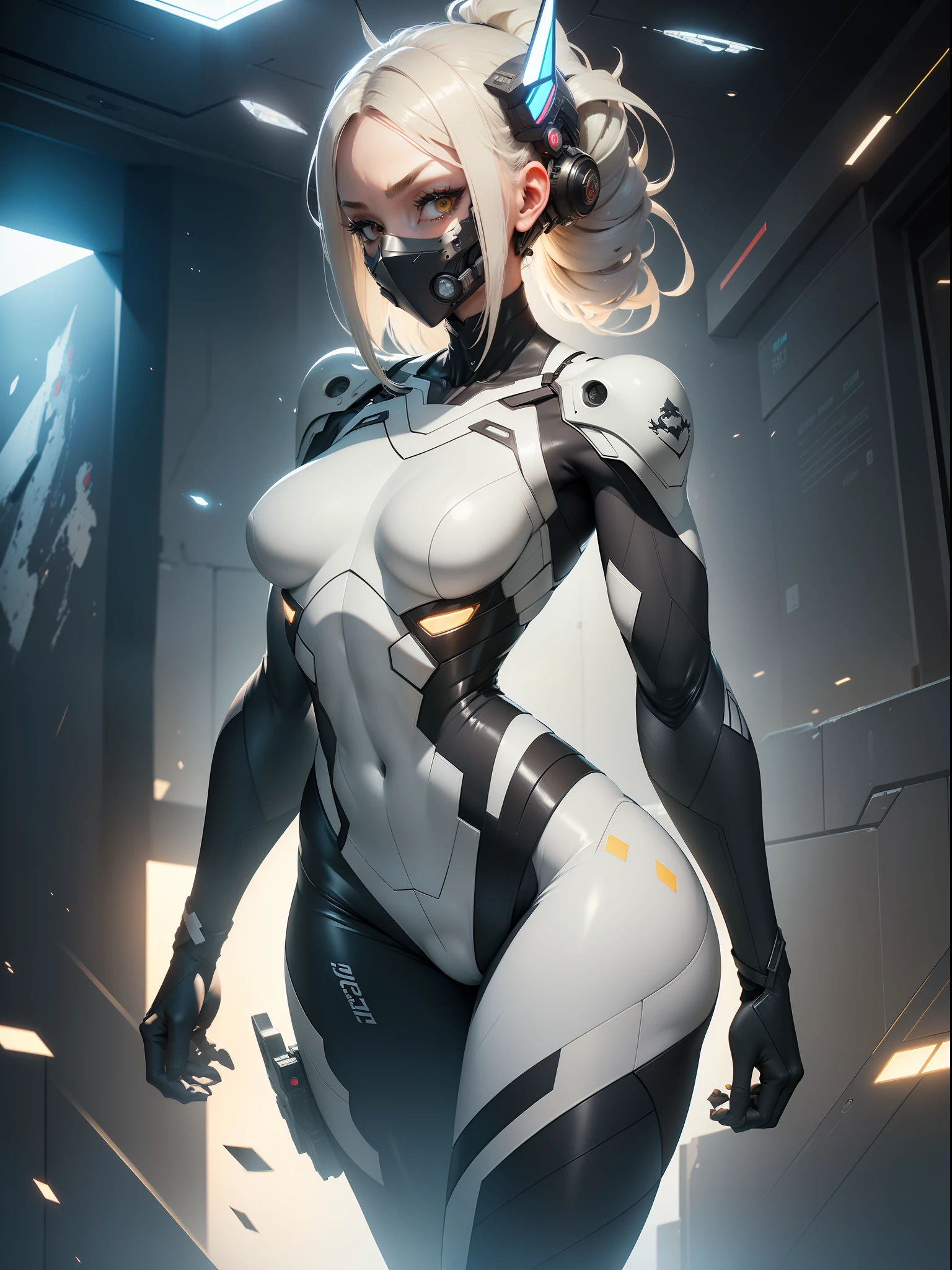 ((Best quality)), ((masterpiece)), (detailed: 1.4), (Absurd), paper, colorful line art, perfect face, space mariner girl, technological mask with oozy paint of a white skull, graffitti , shiny tanned skin, sweaty, muscular sculptural body defined, (((whole body))), half thick naked thighs, closed mouth, muscular body camouflaged fabric mechanical overalls and silver open to the navel, generous neckline, ((perfect small breasts)), ((fully camouflaged khaki clothing)), (((ivory hair with moth))), long eyelashes and black heavy makeup, (((niji style --V5)))), close to real, psychopathic, crazy face, sexy pose, technological background giant robot repair station, jaggers, 2 pieces clothing, centralized, scale to fit dimensions, HDR (High Dynamic Range),Ray Tracing,NVIDIA RTX, Super-Resolution,Unreal 5,Subsurface Dispersion, PBR Texture, Post-processing, Anisotropic Filtering, Depth of Field, Maximum Clarity and Sharpness, Multilayer Textures, Albedo and Specular Maps, Surface Shading, Accurate Simulation of Light-Material Interaction, Perfect Proportions, Octane Render, Two-Tone Lighting, Wide Aperture, Low ISO, White Balance, Rule of Thirds, 8K RAW, Crysisnanosuit