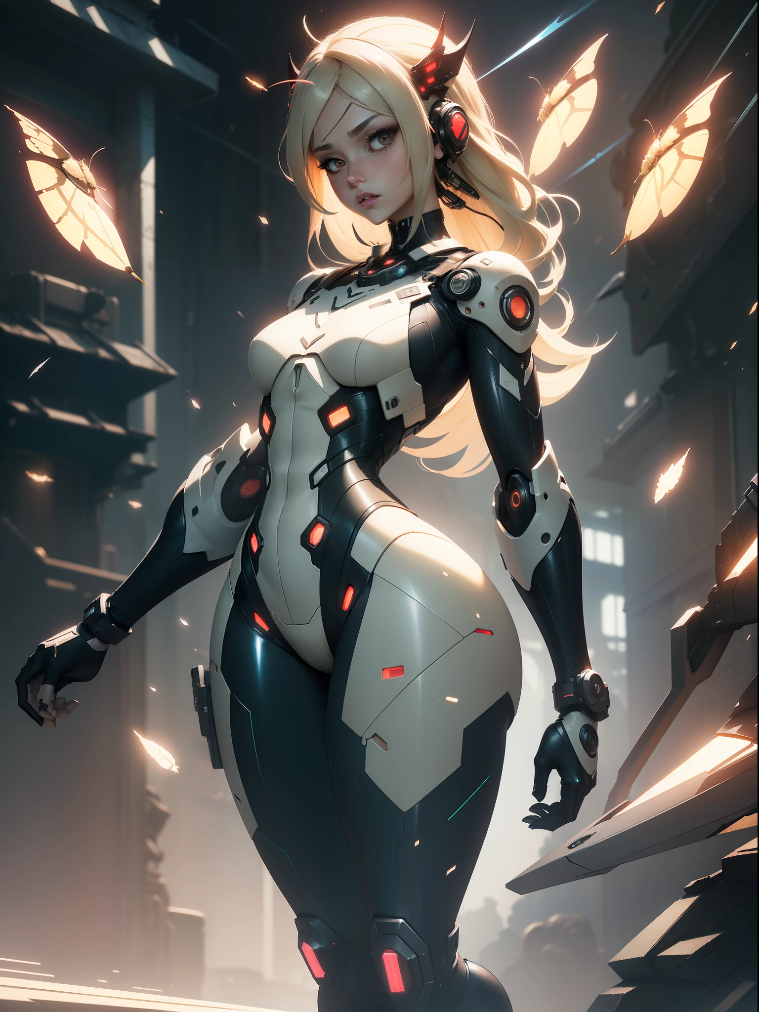 ((Best quality)), ((masterpiece)), (detailed: 1.4), (Absurd), paper, colorful line art, perfect face, skinny mechanical girl doing maintenance on a robot, shiny, sweaty tanned skin, defined muscular sculptural body, (((full body))), half-thick bare thighs, closed mouth, muscular body persimmon fabric mechanics overalls open to the navel, generous neckline, ((perfect small breasts)), (((totally khaki clothing)), (((ivory hair with moth)))), long eyelashes and black heavy makeup, (((niji style --V5)))), near real, psychopathic, crazy face, sexy pose, technological background giant robot repair station, jaggers, 2 piece clothing, centralized, scale to fit dimensions, HDR (High Dynamic Range),Ray Tracing,NVIDIA RTX,Super-Resolution,Unreal 5,Subsurface dispersion, PBR texture, Post-processing, Anisotropic filtering, Depth of field, Maximum clarity and sharpness, Multilayer textures, Albedo and specular maps, Surface shading, Accurate simulation of light-material interaction, Perfect proportions, Octane Render, Two-tone lighting, Wide aperture, Low ISO, White balance, Rule of thirds, 8K RAW, crysisnanosuit