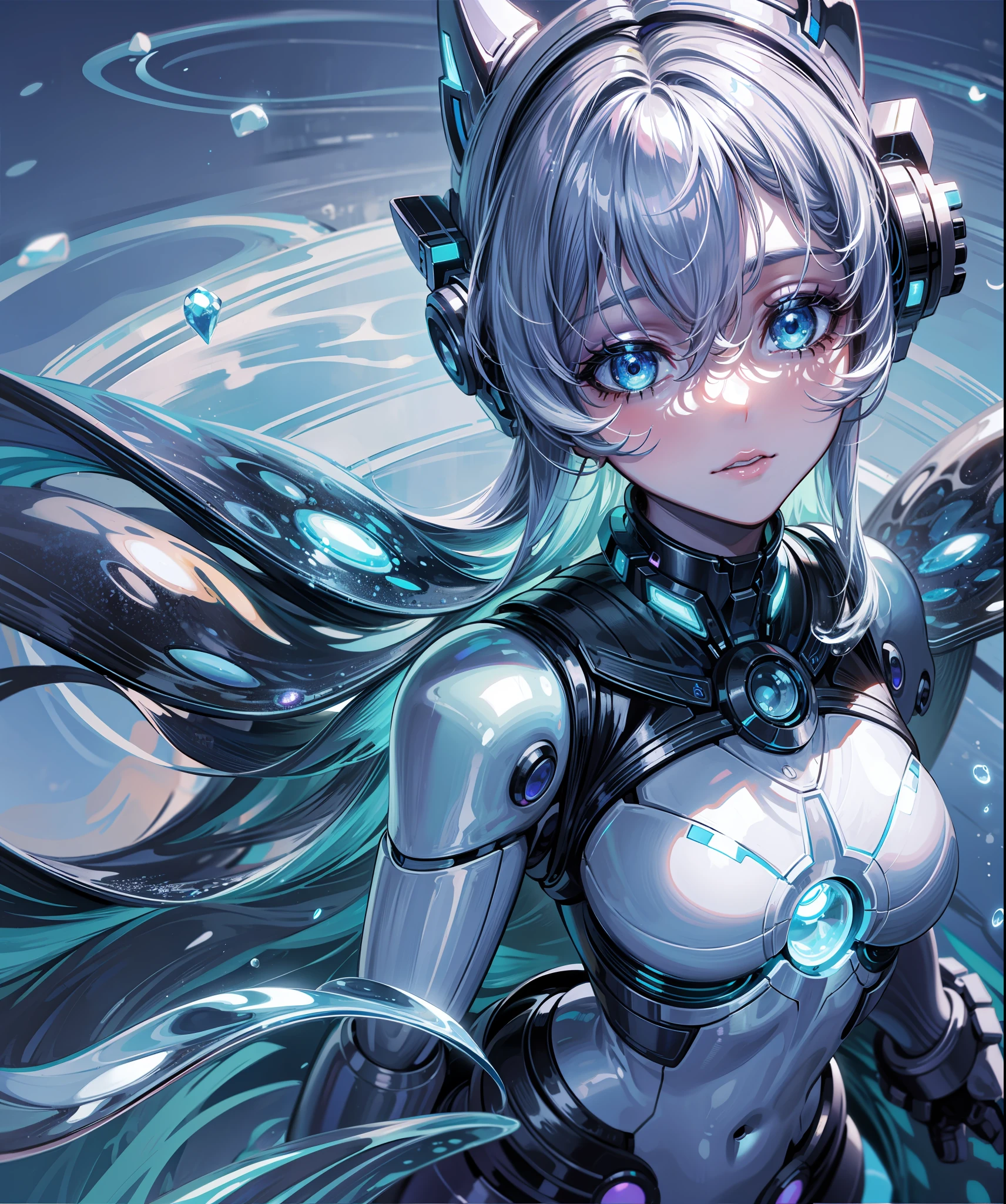 Gemstone, cosmic, water, bioluminescence, robotics, ai