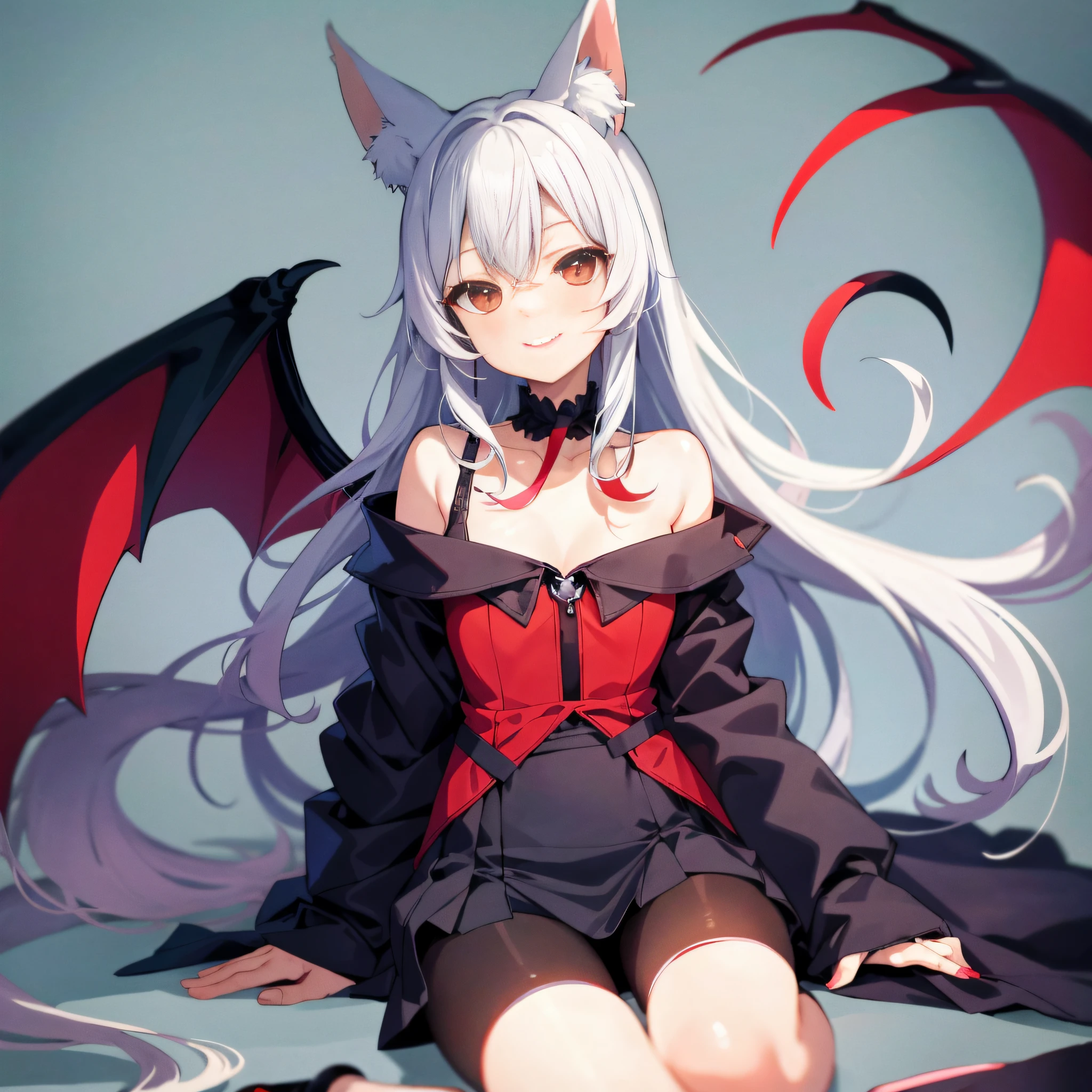 anime - style image of a woman with white hair and a red dress, demon anime girl, anime girl with cat ears, demon girl, beautiful succubus, mika kurai demon, with red glowing eyes, vampire girl, anime style 4 k, very beautiful anime cat girl, beautiful anime catgirl, from arknights, anime monster girl, cute anime catgirl