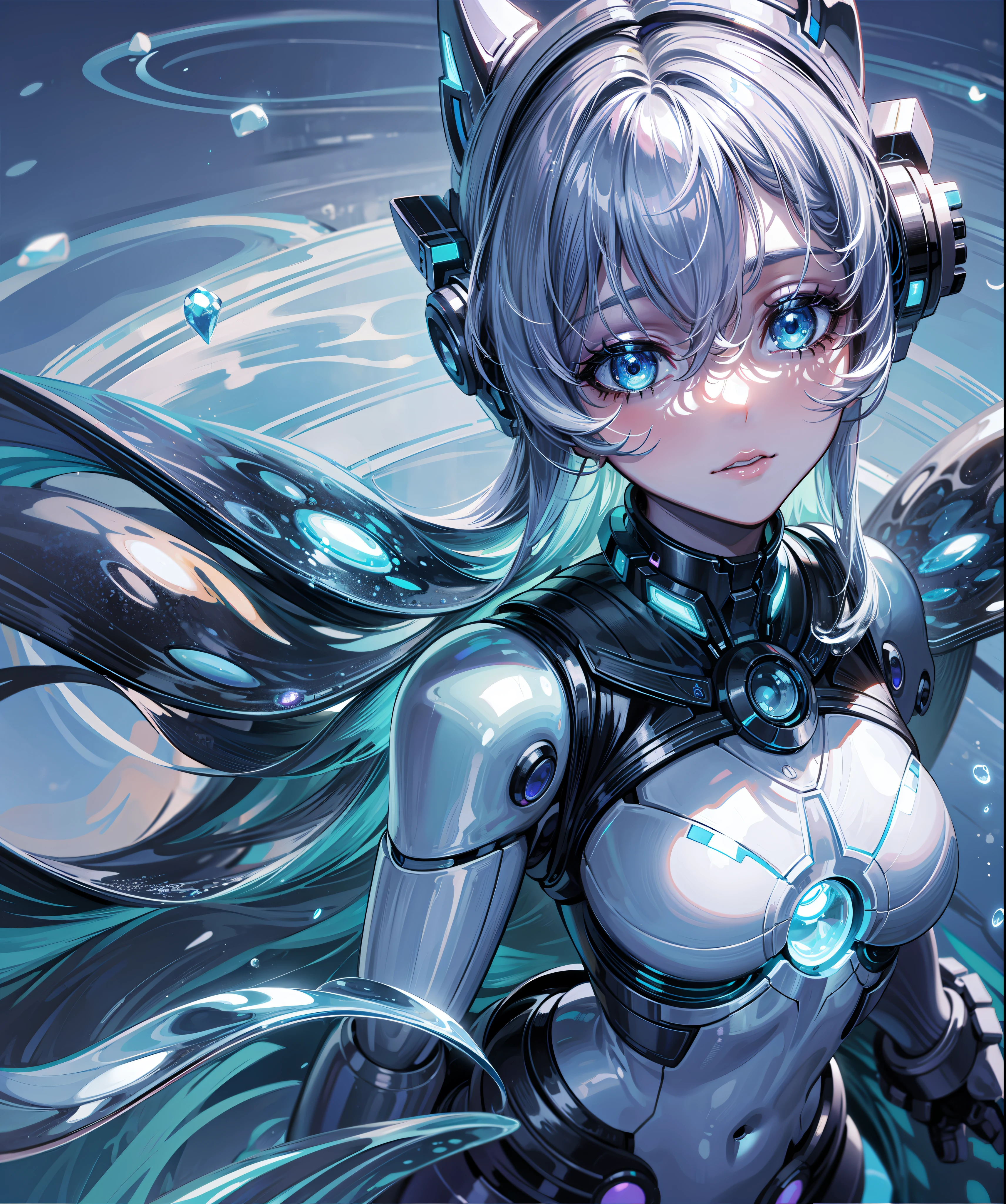 Gemstone, cosmic, water, bioluminescence, robotics, ai