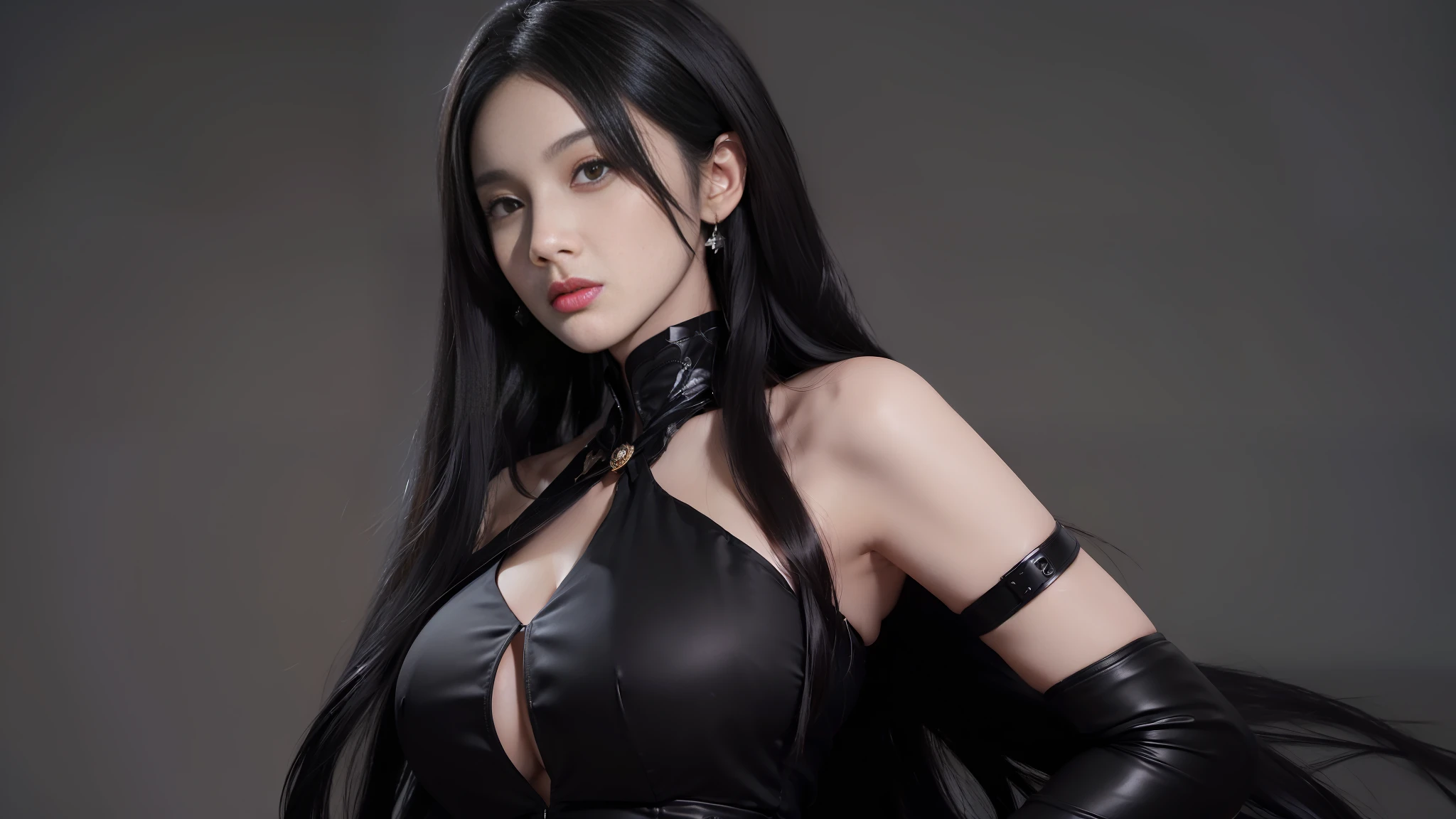 (((masterpiece+best quality+high resolution+ultra-detailed))), long silky black hair, high nose, sharp eyes, noble and inviolable temperament, (([female]: 1.2 + [beauty]: 1.2 + black long hair: 1.2)), dark and deep background, bright eyes, dynamic angle and posture.