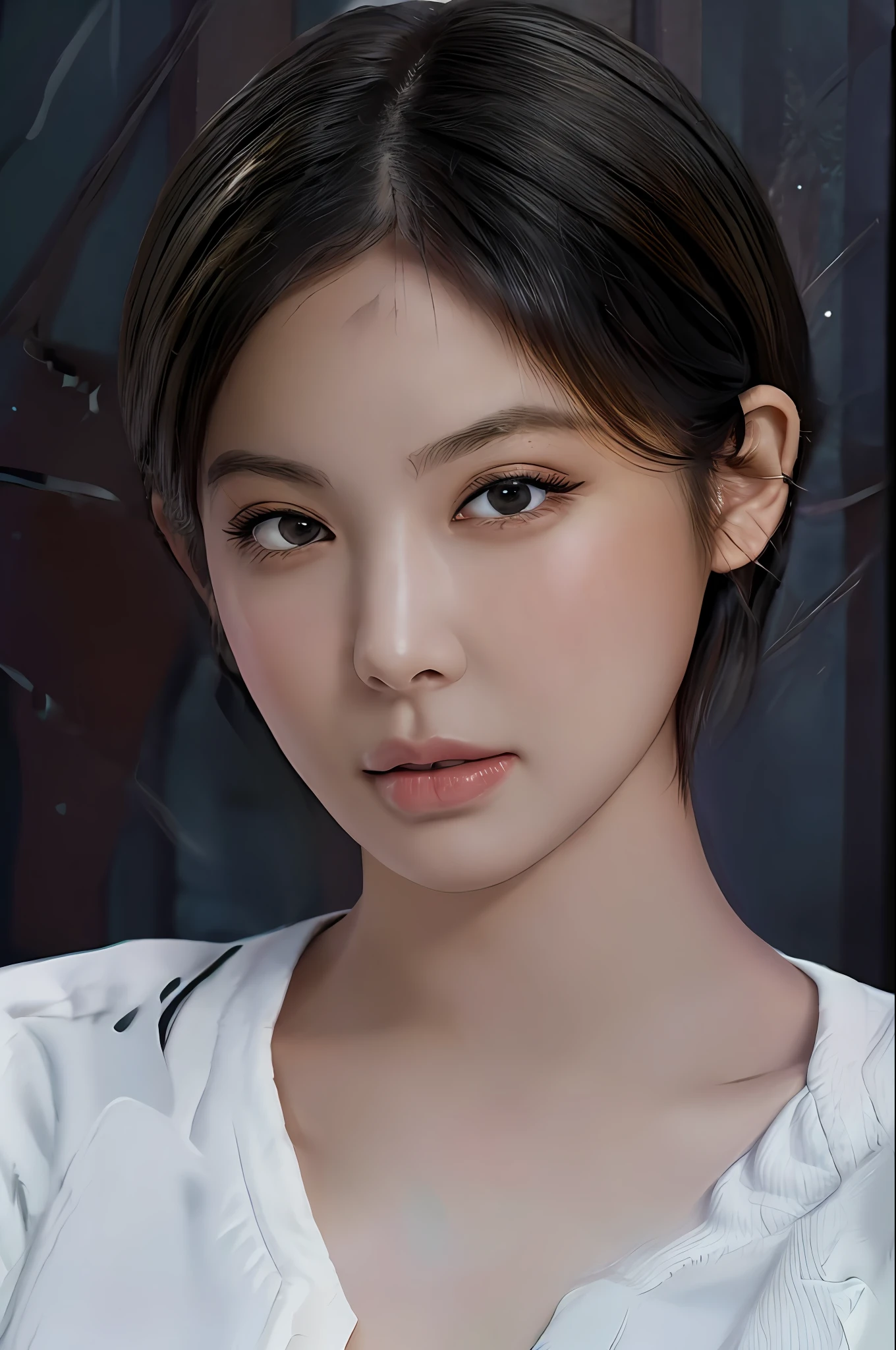 (Masterpiece: 1.3), (8k, Photorealistic, RAW Photo, Best Quality: 1.4), (1girl), Beautiful Face, (Realistic Face), (Black Hair, Short Hair: 1.3), Beautiful Hairstyle, Realistic Eyes, Beautiful Detail Eyes, (Realistic Skin), Beautiful Skin, (Sweater), Absurd, Attractive, Ultra High Definition, Ultra Realistic, High Definition, Golden Ratio, Half American and Japan