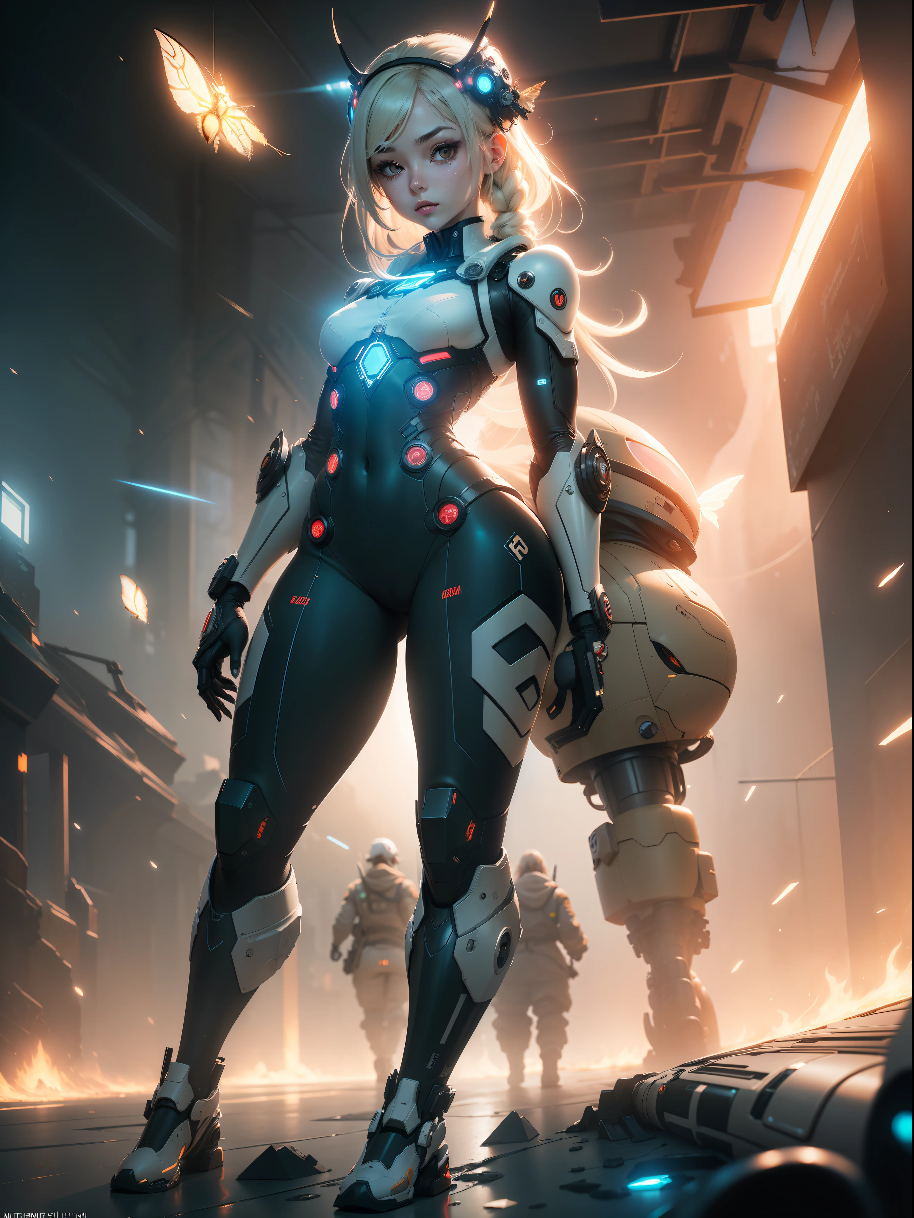 ((Best quality)), ((masterpiece)), (detailed: 1.4), (Absurd), paper, colorful line art, perfect face, skinny mechanical girl doing maintenance on a robot, shiny, sweaty tanned skin, defined muscular sculptural body, (((full body))), half-thick bare thighs, closed mouth, muscular body persimmon fabric mechanics overalls open to the navel, generous neckline, ((perfect small breasts)), (((totally khaki clothing)), (((ivory hair with moth)))), long eyelashes and black heavy makeup, (((niji style --V5)))), near real, psychopathic, crazy face, sexy pose, technological background giant robot repair station, jaggers, 2 piece clothing, centralized, scale to fit dimensions, HDR (High Dynamic Range),Ray Tracing,NVIDIA RTX,Super-Resolution,Unreal 5,Subsurface dispersion, PBR texture, Post-processing, Anisotropic filtering, Depth of field, Maximum clarity and sharpness, Multilayer textures, Albedo and specular maps, Surface shading, Accurate simulation of light-material interaction, Perfect proportions, Octane Render, Two-tone lighting, Wide aperture, Low ISO, White balance, Rule of thirds, 8K RAW, crysisnanosuit