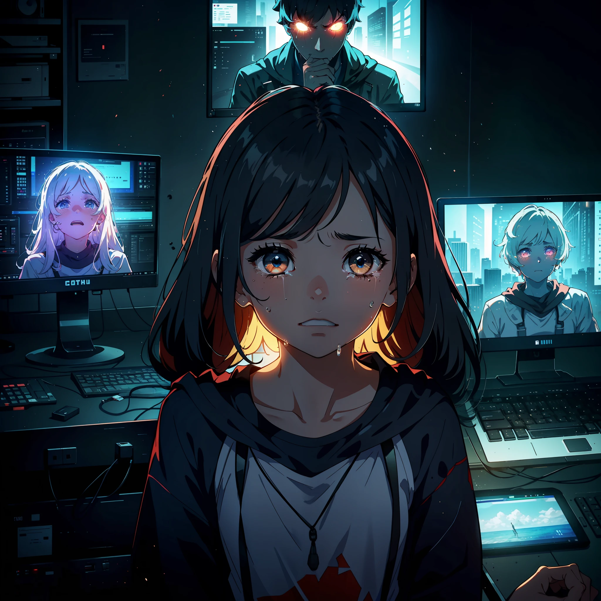 A group of people were in front of a computer screen, crying and bursting into tears