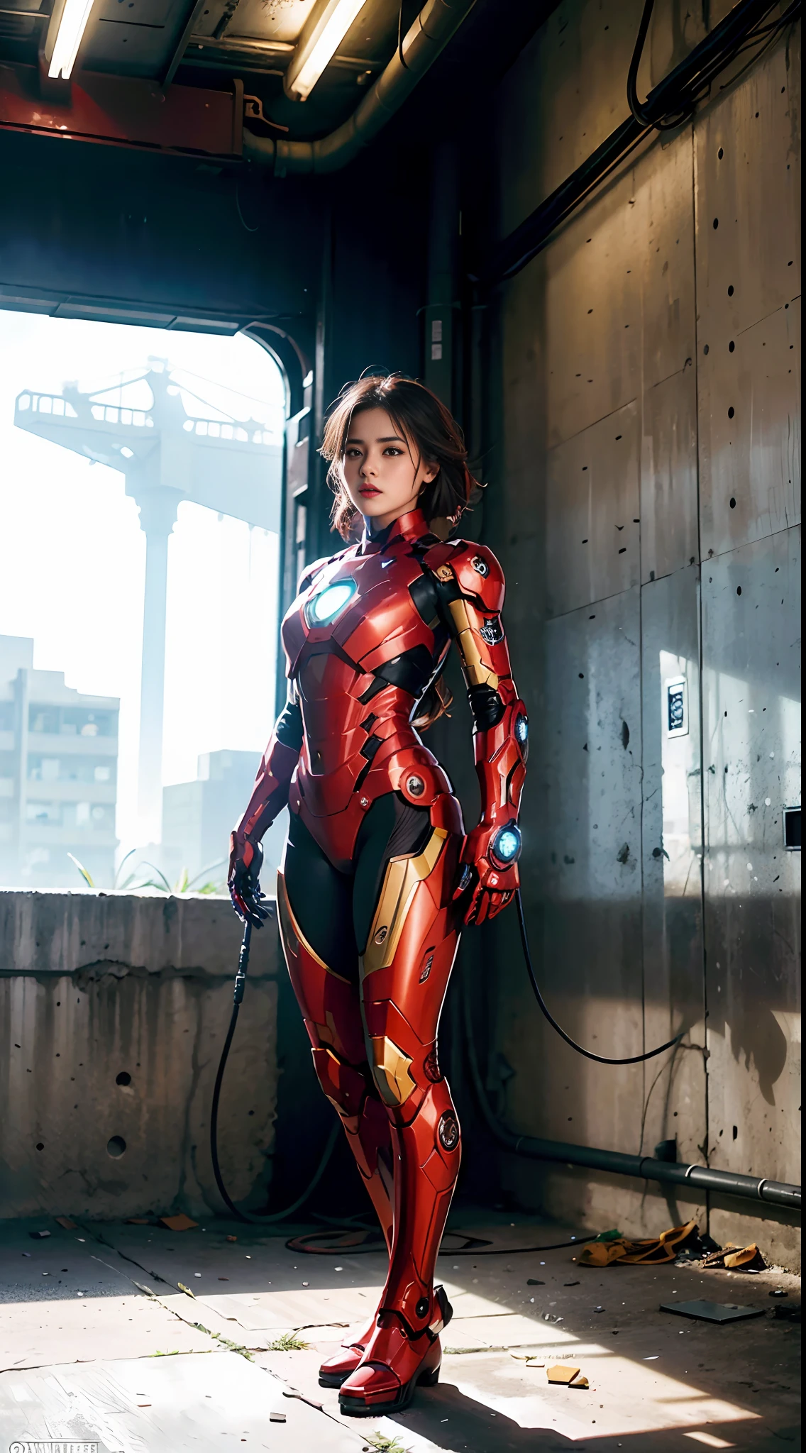(1girl:1.3), solo,__body-parts__, official art, unity 8k wallpaper, ultra detailed, beautiful and aesthetic, beautiful, masterpiece, best quality, RAW, masterpiece, super fine photo,, best quality, super high Resolution, photorealistic, sunlight, full body portrait, stunningly beautiful,, dynamic pose, delicate face, vibrant eyes, (side view), she is wearing a futuristic Iron Man mech, red and gold, Highly detailed abandoned warehouse background, detailed face, detailed complex busy background, messy, gorgeous, milky, high detailed skin, realistic skin details, visible pores, sharp focus, volumetric fog, 8k uhd, dslr camera, High quality, film grain, fair skin, photorealism, lomography, sprawling metropolis in a futuristic dystopia, view from below, translucent