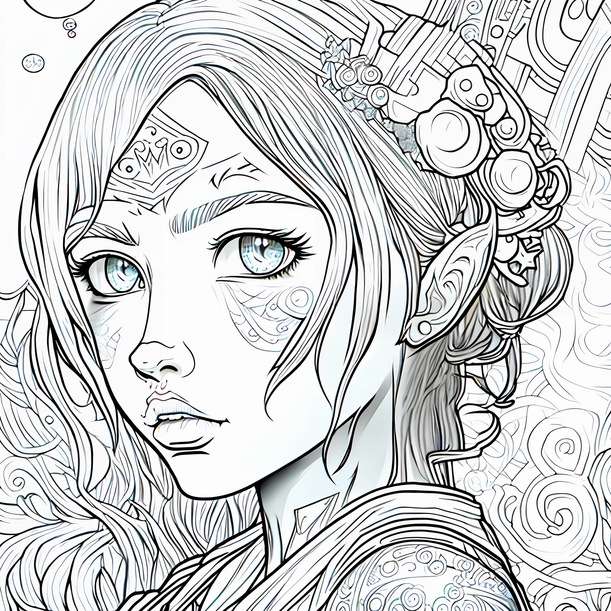 lineart:2((best quality)), ((masterpiece)), (detailed), (realistic), curvy african goddess girl, Abstract, Vincent van Gogh, Guernica, portrait