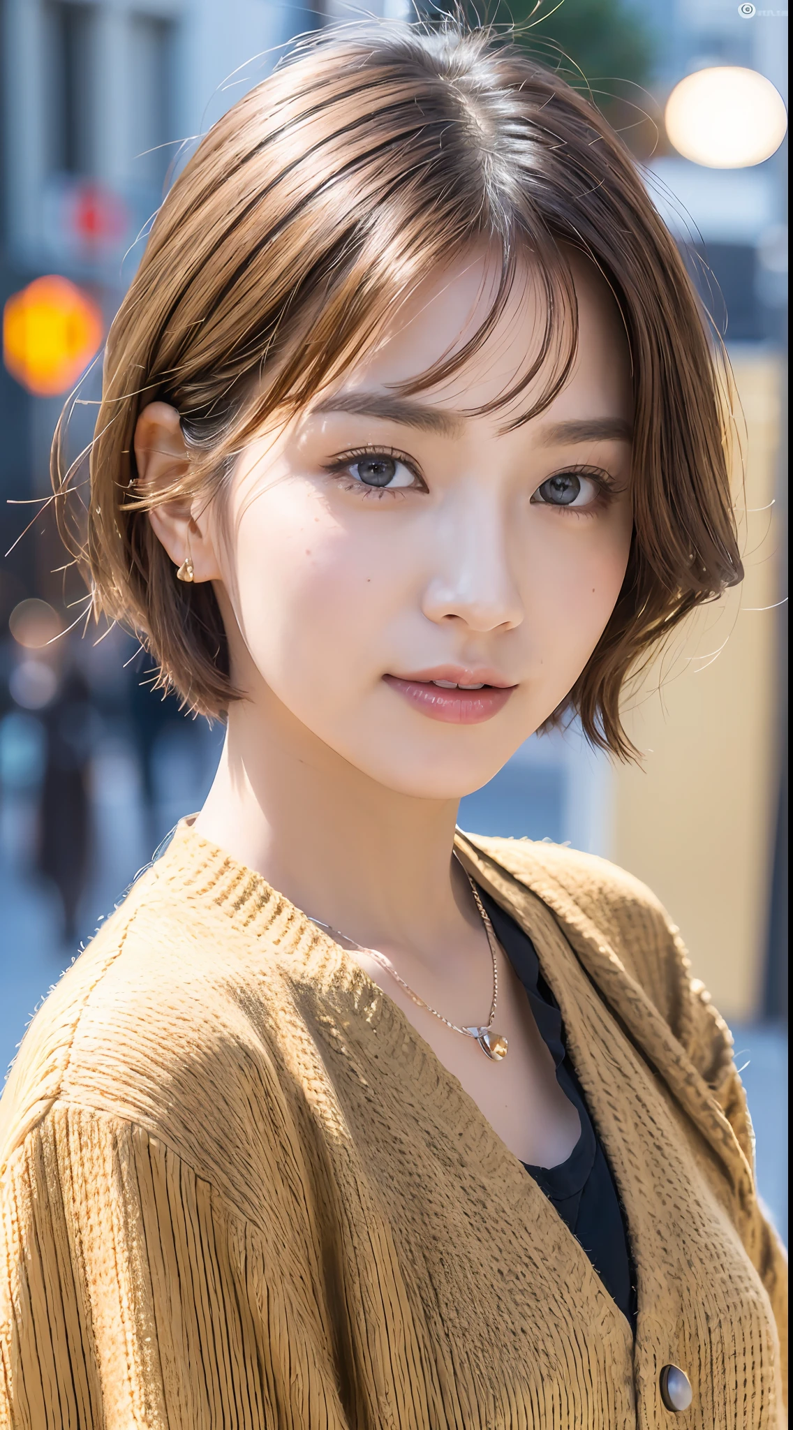 est quality,masterpiece,ultra high res,(photo realistic:1.4),looking at viewer,(street fashion),whole body,standing posture,japanese girl,smile,(short bob hair),ultra short hair,(masterpiece:1.3), (8k, photorealistic, RAW photo, best quality: 1.4), (1girl), beautiful face, (realistic face), (short hair), beautiful hairstyle,dark eyes, beautiful detailed eyes, (realistic skin), absurdres, attractive,ultra realistic, highly detailed, golden ratio, harajuku street,love me,