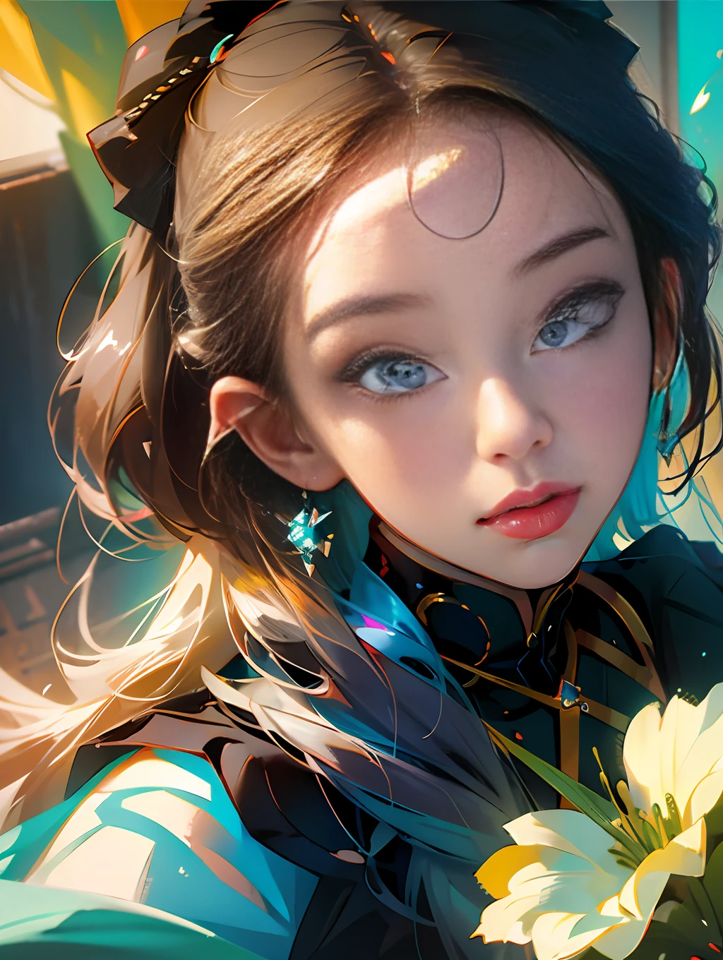 (masterpiece), best quality, expressive eyes, perfect face, 1 female, bow-shaped hair, slightly smile, long sleeve top, from above, foreshortening, UHD, high quality, award winning, highres, 16k --auto --s2