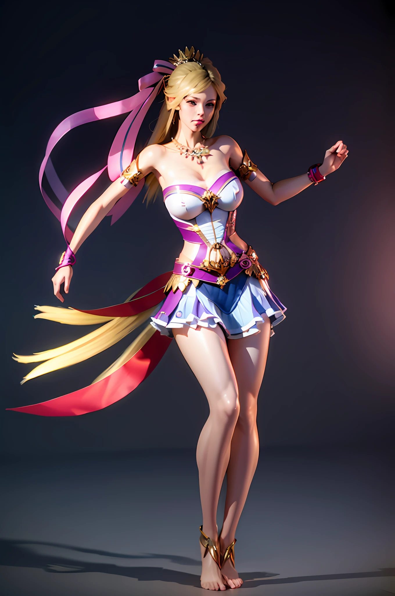 Best Quality, Masterpiece, High Resolution, 1Girl, Barefoot, Full Body, Transparent, Gauze Skirt, Ribbon, Hair Accessories, Necklace, Jewelry, Beautiful Face, Tyndall Effect, Realism, Dark Studio, Edge Lighting, Two-tone Lighting, (High Detail Skin: 1.2), 8K UHD, DSLR, Soft Light, High Quality, Volumetric Light, Photo, High Resolution, 4K, Background Blur