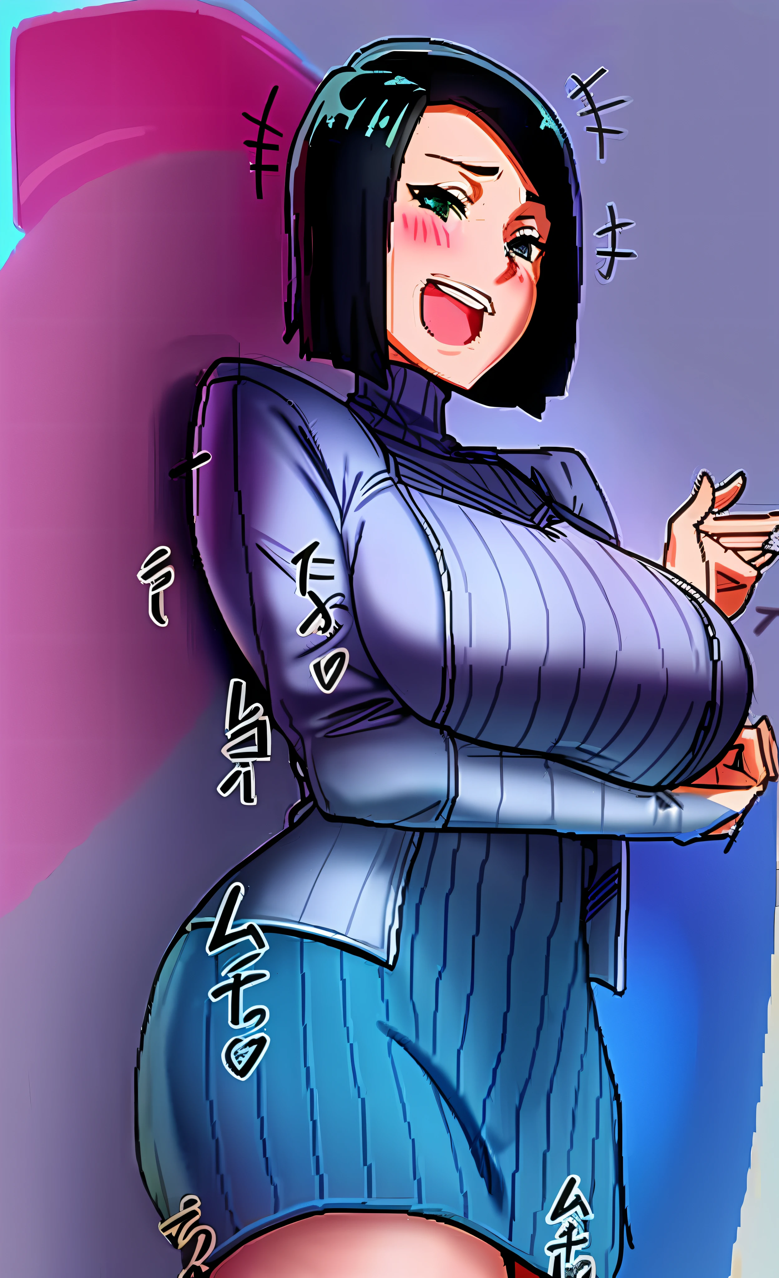 Curvy woman, sweater virgin killer, jacket, tigh clothes, thicc, blushed, high detailed