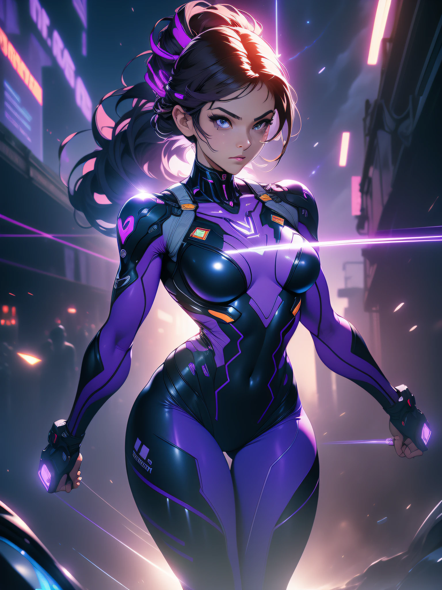 Txt2Img 14:55:06 ((Best quality)), ((masterpiece)), (detailed: 1.4), (Absurd), paper, colorful line art, perfect face, Hot Latina woman fighter pilot ready for war, dark skin, lightning and lightning, muscular sculptural body defined, Wolverine mask, (((full body))), half-thick naked thighs, closed mouth, muscular body covered in purple tech clothing, Neon Genesis Evangelion style, cyberpunk, generous neckline,  ((perfect small breasts)), ((totally purple clothing with golden rays)), (((short dark purple straight hair)))), long and black eyelashes heavy makeup, garter belt, niji --V5, close to real, psychopath, crazy face, sexy pose, red and white background, 2 pieces clothing, centered, scale to fit dimensions, HDR (High Dynamic Range),Ray Tracing,NVIDIA RTX,Super-Resolution,Unreal 5, Subsurface Dispersion, PBR Texture, Post-processing, Anisotropic Filtering, Depth of Field, Maximum Clarity and Sharpness, Multilayer Textures, Albedo and Specular Maps, Surface Shading, Accurate Simulation of Light-Material Interaction, Perfect Proportions, Octane Render, Two-Tone Lighting, Wide Aperture, Low ISO, White Balance, Rule of Thirds, 8K RAW, Crysisnanosuit