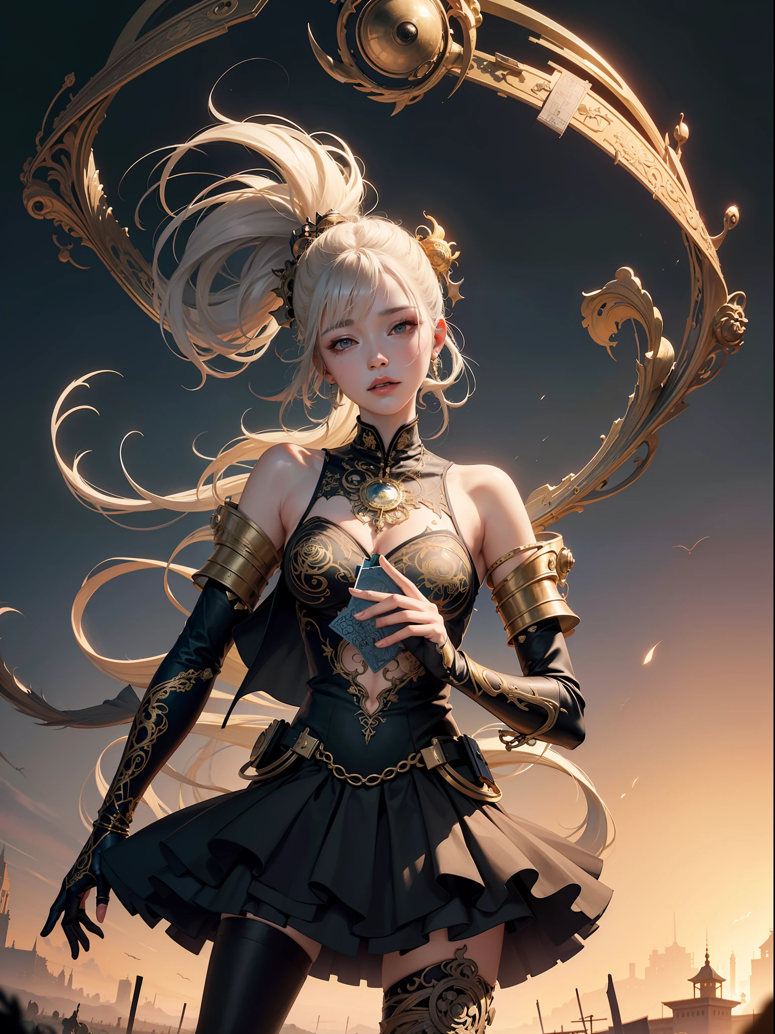 official art, unity 8k wallpaper, ultra detailed, beautiful and aesthetic, masterpiece, best quality, (zentangle, mandala, tangle, entangle), (fractal art:1.3) , 1girl, extremely detailed, dynamic angle, cowboyshot, the most beautiful form of chaos, elegant, a brutalist designed, vivid colours, romanticism, by james jean, roby dwi antono, ross tran, francis bacon, michal mraz, adrian ghenie, petra cortright, gerhard richter, takato yamamoto, ashley wood, atmospheric, ecstasy of musical notes, streaming musical notes visible