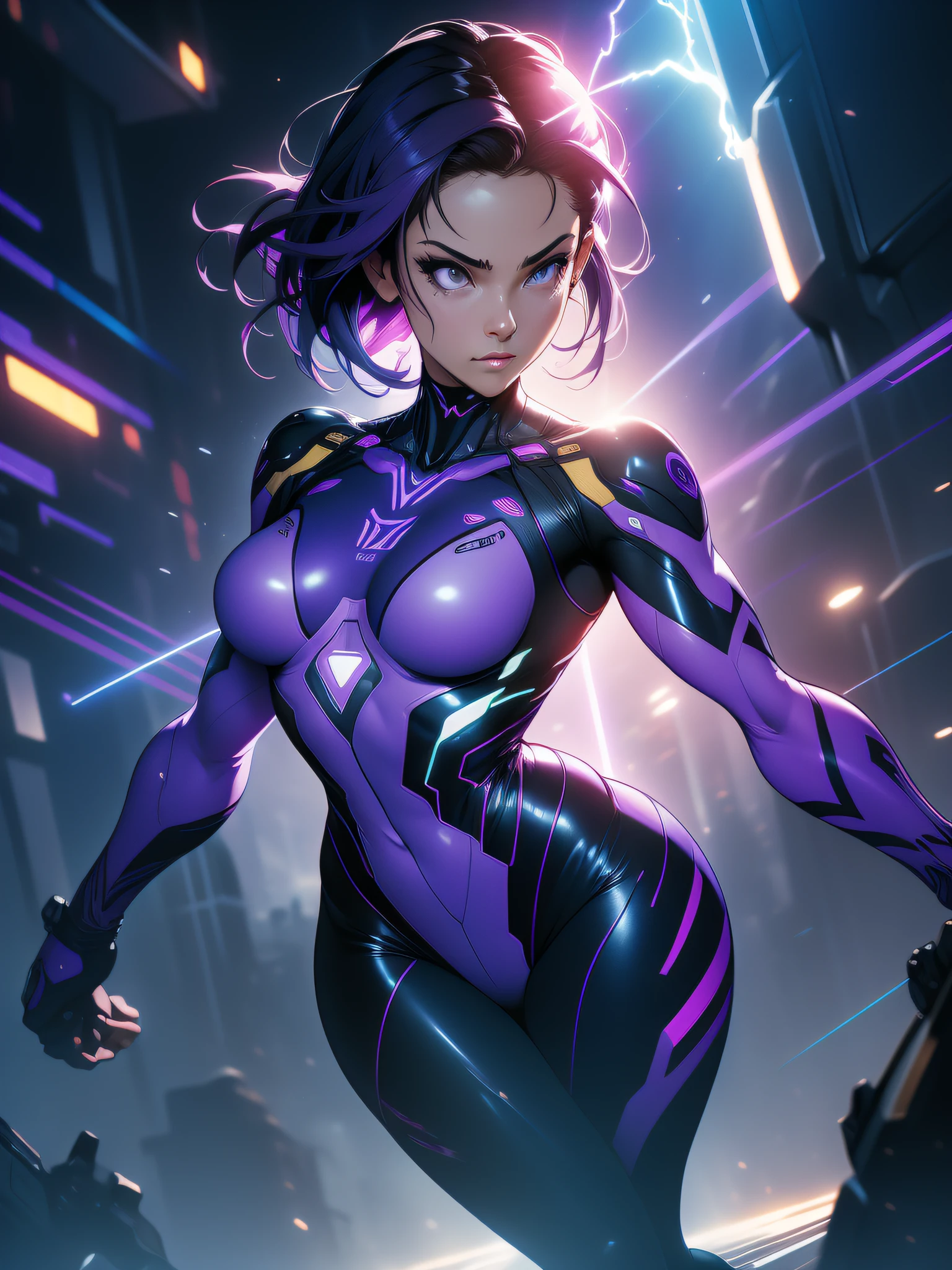 Txt2Img 14:55:06 ((Best quality)), ((masterpiece)), (detailed: 1.4), (Absurd), paper, colorful line art, perfect face, Hot Latina woman fighter pilot ready for war, dark skin, lightning and lightning, muscular sculptural body defined, Wolverine mask, (((full body))), half-thick naked thighs, closed mouth, muscular body covered in purple tech clothing, Neon Genesis Evangelion style, cyberpunk, generous neckline, ((perfect small breasts)), ((totally purple clothing with golden rays)), (((short dark purple straight hair)))), long and black eyelashes heavy makeup, garter belt, niji --V5, close to real, psychopath, crazy face, sexy pose, red and white background, 2 pieces clothing, centered, scale to fit dimensions, HDR (High Dynamic Range),Ray Tracing,NVIDIA RTX,Super-Resolution,Unreal 5, Subsurface Dispersion, PBR Texture, Post-processing, Anisotropic Filtering, Depth of Field, Maximum Clarity and Sharpness, Multilayer Textures, Albedo and Specular Maps, Surface Shading, Accurate Simulation of Light-Material Interaction, Perfect Proportions, Octane Render, Two-Tone Lighting, Wide Aperture, Low ISO, White Balance, Rule of Thirds, 8K RAW, Crysisnanosuit