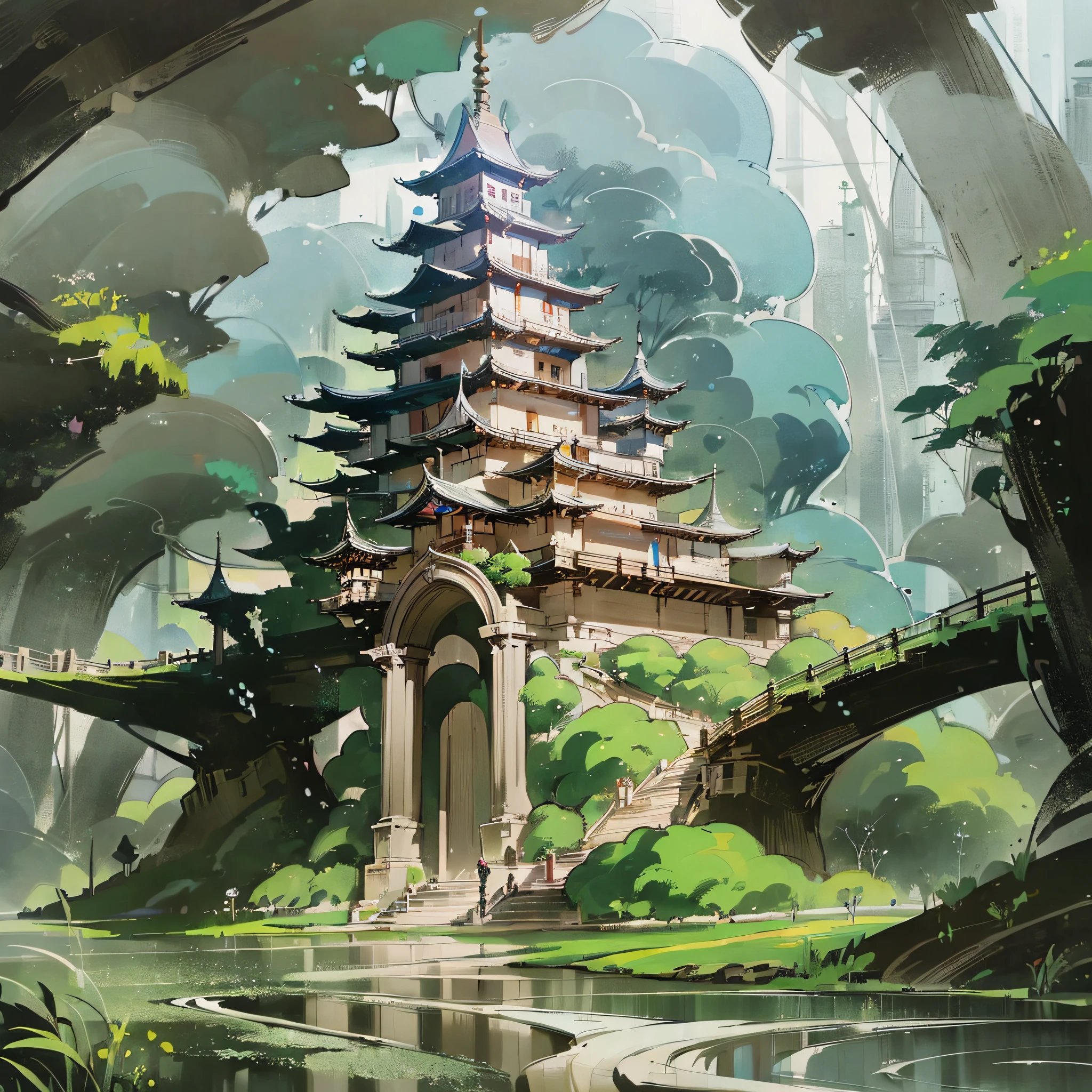 (((highest quality))), super delicate, perfect CG unity 8K wallpaper, best depicting the gorgeous fairy world, temples, rivers, mountains