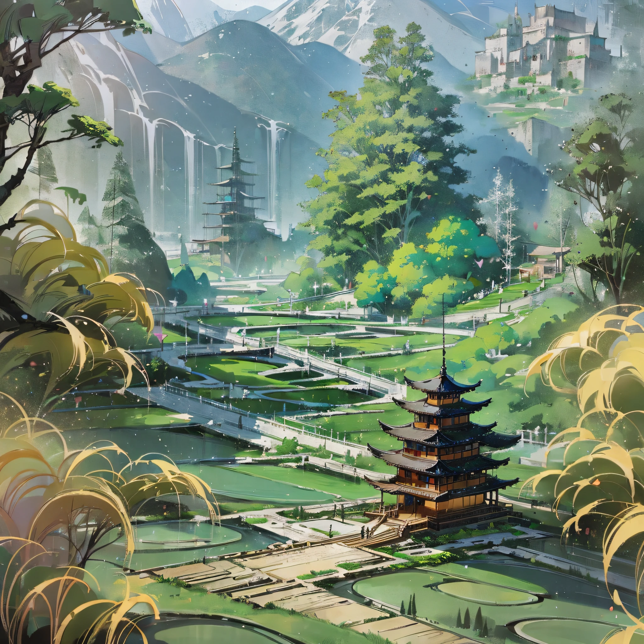 (((highest quality))), super delicate, perfect CG unity 8K wallpaper, best depicting the gorgeous fairy world, temples, rivers, mountains