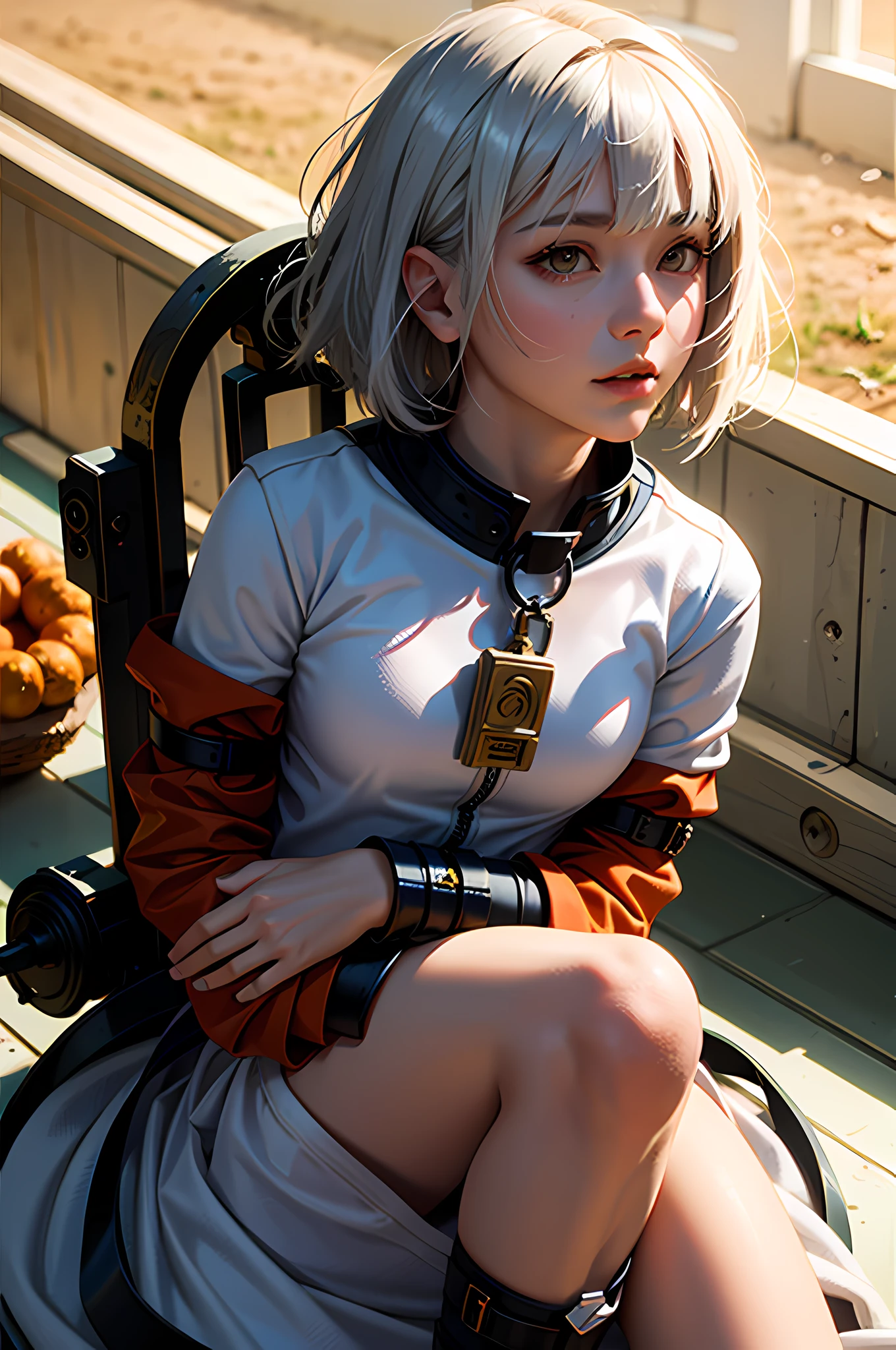 (masterpiece), (best quality), realistic, cinematic light, Hinata from Naruto, cool pose, battlefield background, perfect body, white eyes, white bobcut hair