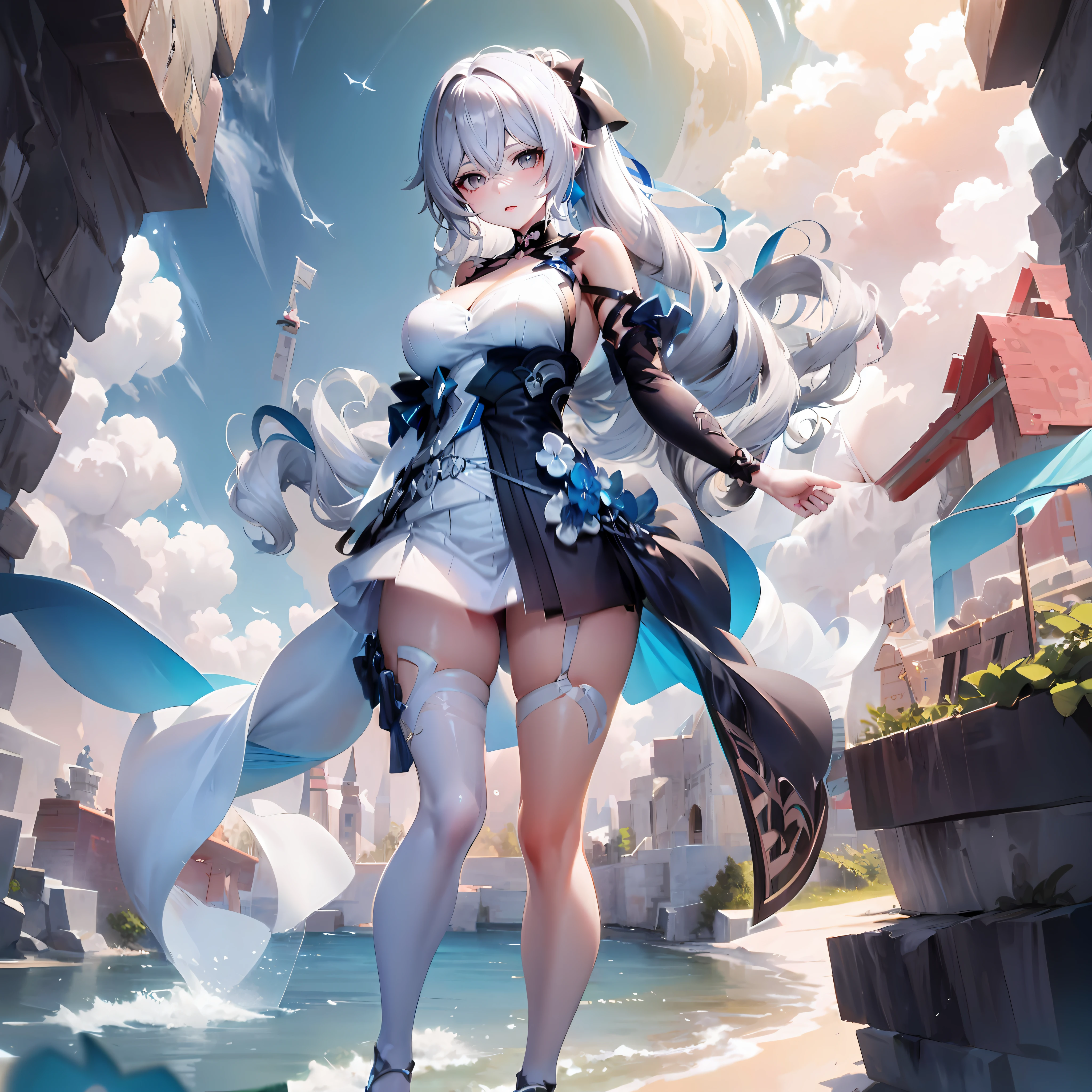 (masterpiece, best quality, extremely detailed CG, beautiful detailed eyes, ultra-detailed, intricate details:1.2), 8k wallpaper, elaborate features,
(1girl, solo:1.4), long hair, streaked hair, elf,halo, looking at viewer, blue eyes, earring, panties, ankle bracelets, large breasts, arcane, necklace,wand,
blue flame, feathers, bird,magic surrounds,magic rod, magic ball, book,pages flying all over the sky,magic circle,incantation, night, dark