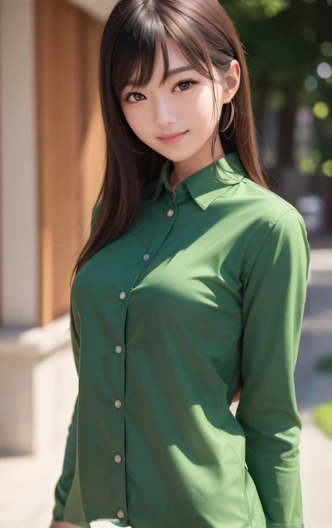 a close up of a woman in a green shirt posing for a picture, korean girl, green shirt, beautiful south korean woman, gorgeous young korean woman, korean woman, beautiful young korean woman, green clothes, wearing in shirt, korean women's fashion model, beautiful asian girl, wearing tight simple clothes, wearing green clothing, tight shirt, gorgeous chinese model