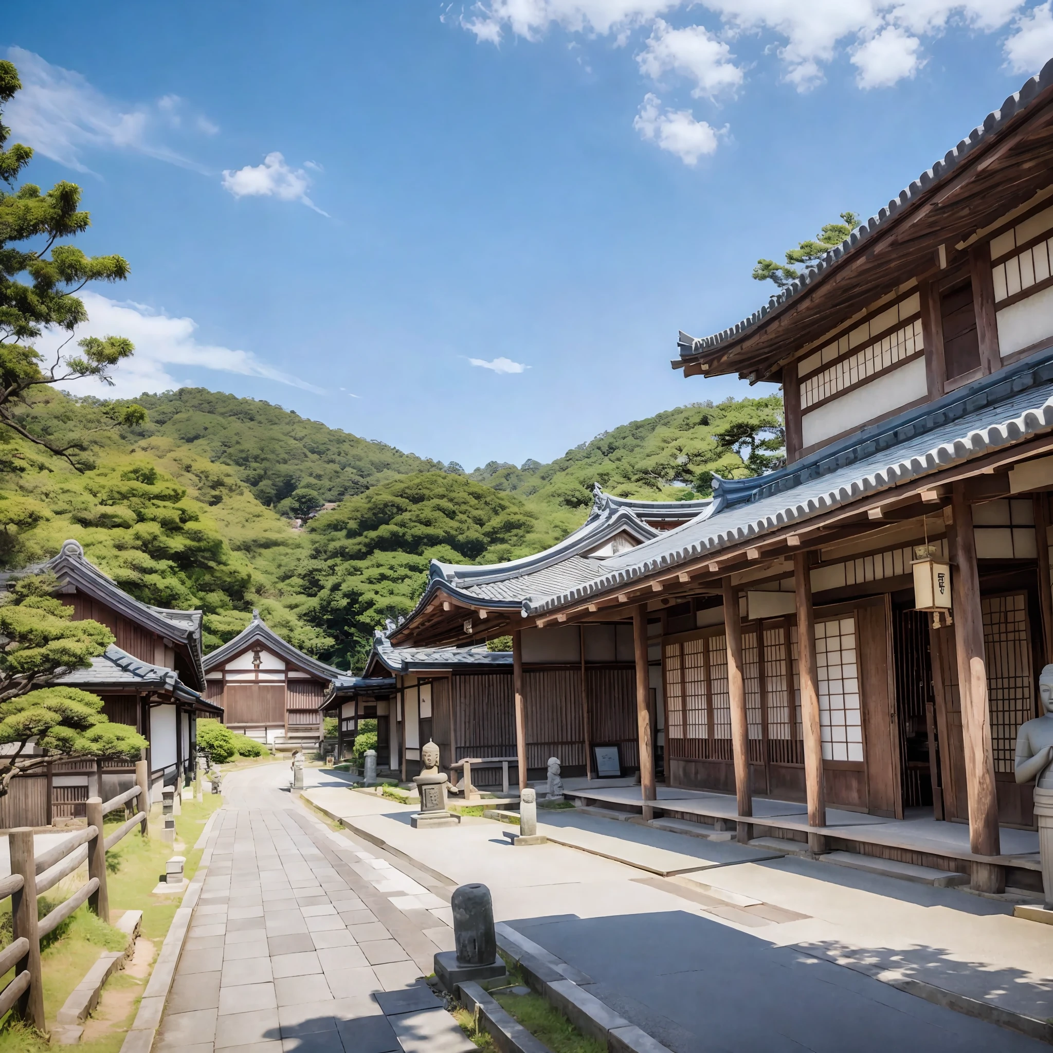 Japan rural village, lots of creepy Buddha statues, super high quality, 8k, 16k, 32k,