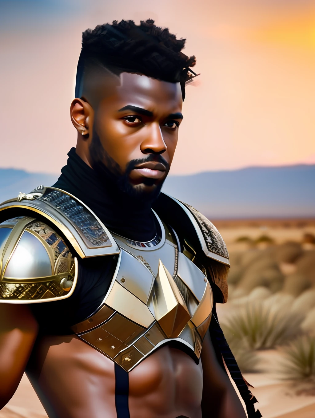 fking_scifi, fking_scifi_v2, portrait of a young, muscular very handsome and attractive black Gladiator warrior man, in front of a sand desert with wild animals, short messy hair, hairy body, slavery clothing, close up, regal pose and attitude. fking_cinema_v2. , very strong and fitted, very intense action, dynamic juxtaposition, a sword, fierce look, looking at the viewer, fierce look, tumblr contest winner, hurufiyya, very strong fitted and masculine, movie still, cinematic lighting. photograph, detailed symmetric realistic face, extremely detailed natural texture, peach fuzz, short messy hair, masterpiece, absurdres, nikon d850 film stock photograph, kodak portra 400 camera f1.6 lens, extremely detailed, amazing, fine detail, very intense action, hyper realistic lifelike texture, dramatic lighting, unrealengine, trending on artstation, cinestill 800 tungsten, looking at the viewer, photo realistic, RAW photo, TanvirTamim, high quality, highres, sharp focus, extremely detailed, cinematic lighting, action, 8k uhd,-imagine-