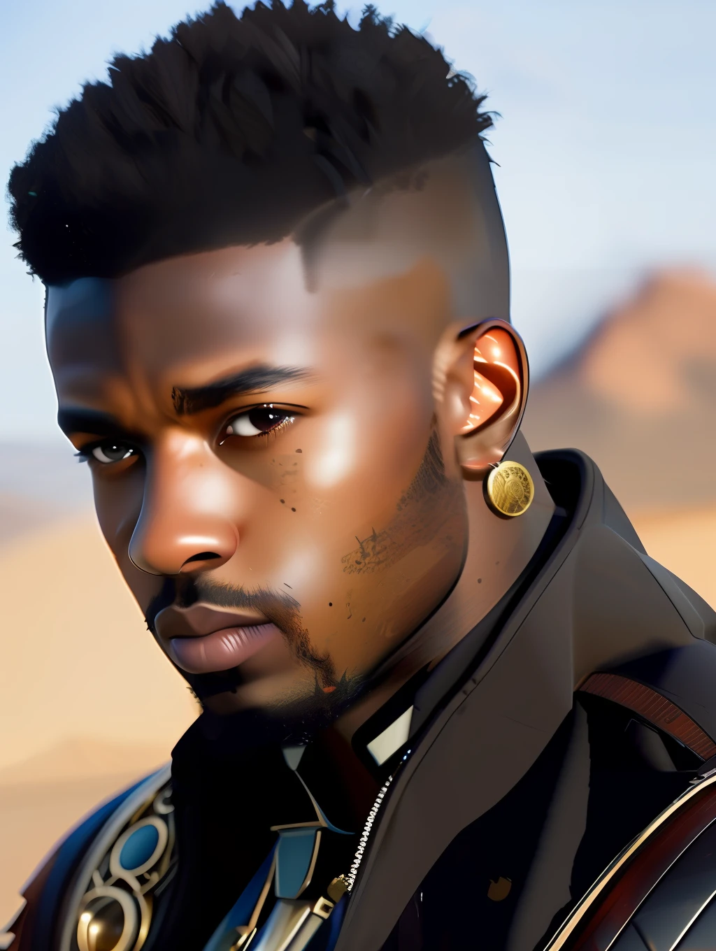 fking_scifi, fking_scifi_v2, portrait of a young, muscular very handsome and attractive black Gladiator warrior man, in front of a sand desert with wild animals, short messy hair, hairy body, slavery clothing, close up, regal pose and attitude. fking_cinema_v2. , very strong and fitted, very intense action, dynamic juxtaposition, a sword, fierce look, looking at the viewer, fierce look, tumblr contest winner, hurufiyya, very strong fitted and masculine, movie still, cinematic lighting. photograph, detailed symmetric realistic face, extremely detailed natural texture, peach fuzz, short messy hair, masterpiece, absurdres, nikon d850 film stock photograph, kodak portra 400 camera f1.6 lens, extremely detailed, amazing, fine detail, very intense action, hyper realistic lifelike texture, dramatic lighting, unrealengine, trending on artstation, cinestill 800 tungsten, looking at the viewer, photo realistic, RAW photo, TanvirTamim, high quality, highres, sharp focus, extremely detailed, cinematic lighting, action, 8k uhd,-imagine-