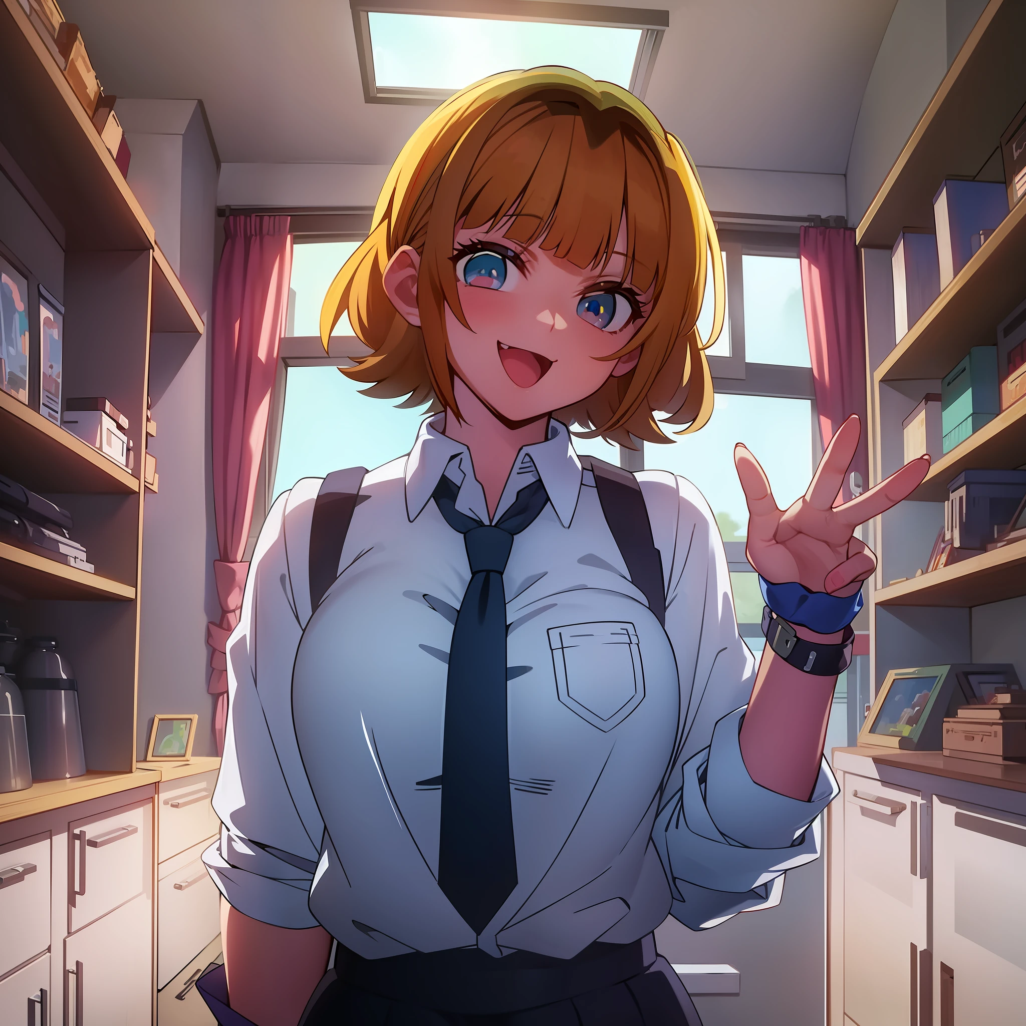 Underwear, incendiary composition, three-point perspective
1 Girl, Solo, White Collar Shirt, Smile, Simple Background, Anatomy, Watching, Sologue, Waving (Masterpiece, Best Quality, High Definition), Favorite Child, MEM, Gravure Pose