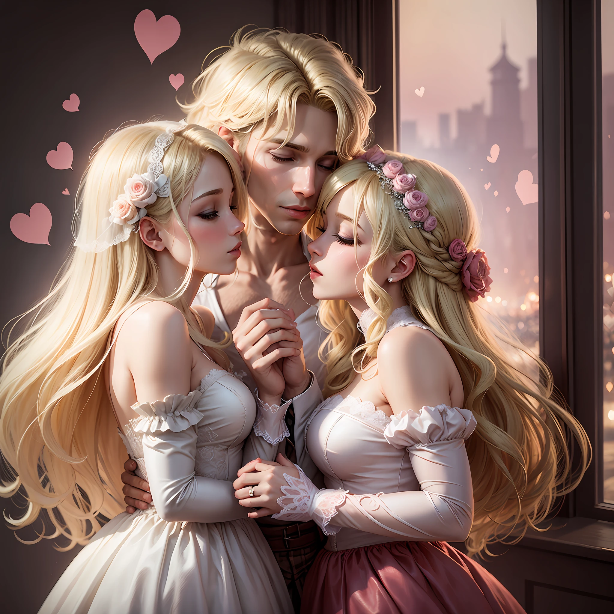 Kiss, romance, hearts, in love, romance fantasy, wedding, two blondes --auto --s2