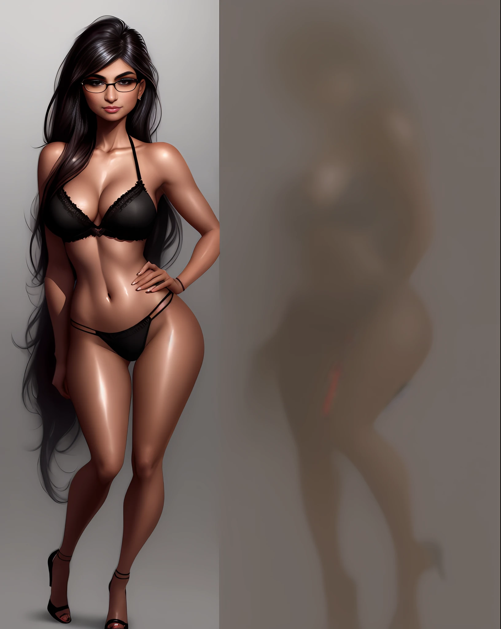 A gorgeous Mia Khalifa in a black lingerie posing for a photo, digital art of an elegant, [4k digital art]!!, wlop shiny skin, inspired by WLOP, wlop |, wlop!!, in wlop style, drawn in the style of artgerm, loish and wlop, anime style