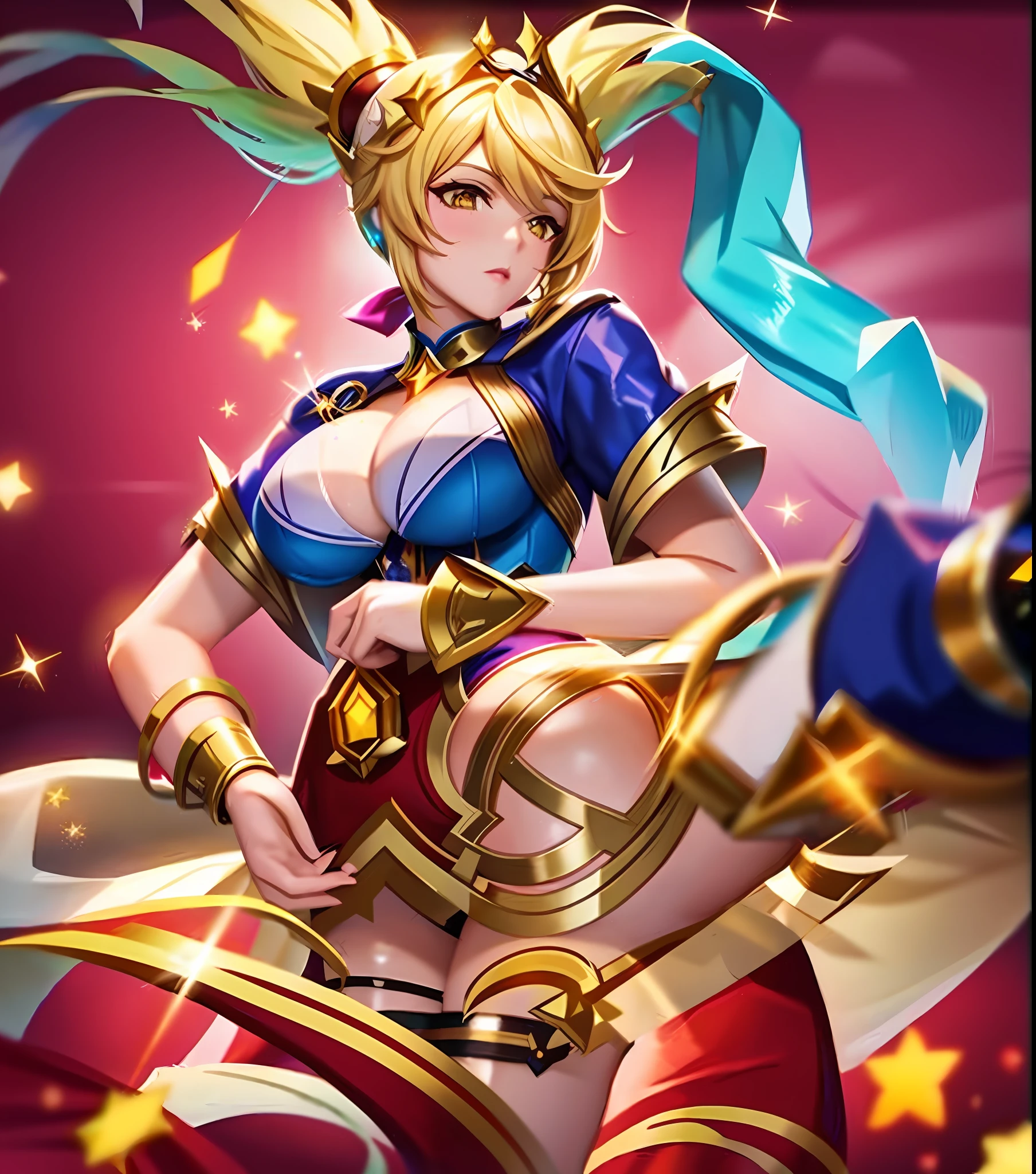 ((Layla from mobile legends: 1.5)),a close up of a woman with a gun in her hand,l,masterpiece, best quality, high quality, complex details , ((wearing lingerie in swimming pool: 1.4)), thicc thighs, huge breasts, ultra details, photorealistic,((2 ponytail: 1.4)), yellow hair, yellow eyes,CG details, super quality, UHD, glow,mom, milf, gigantic breasts