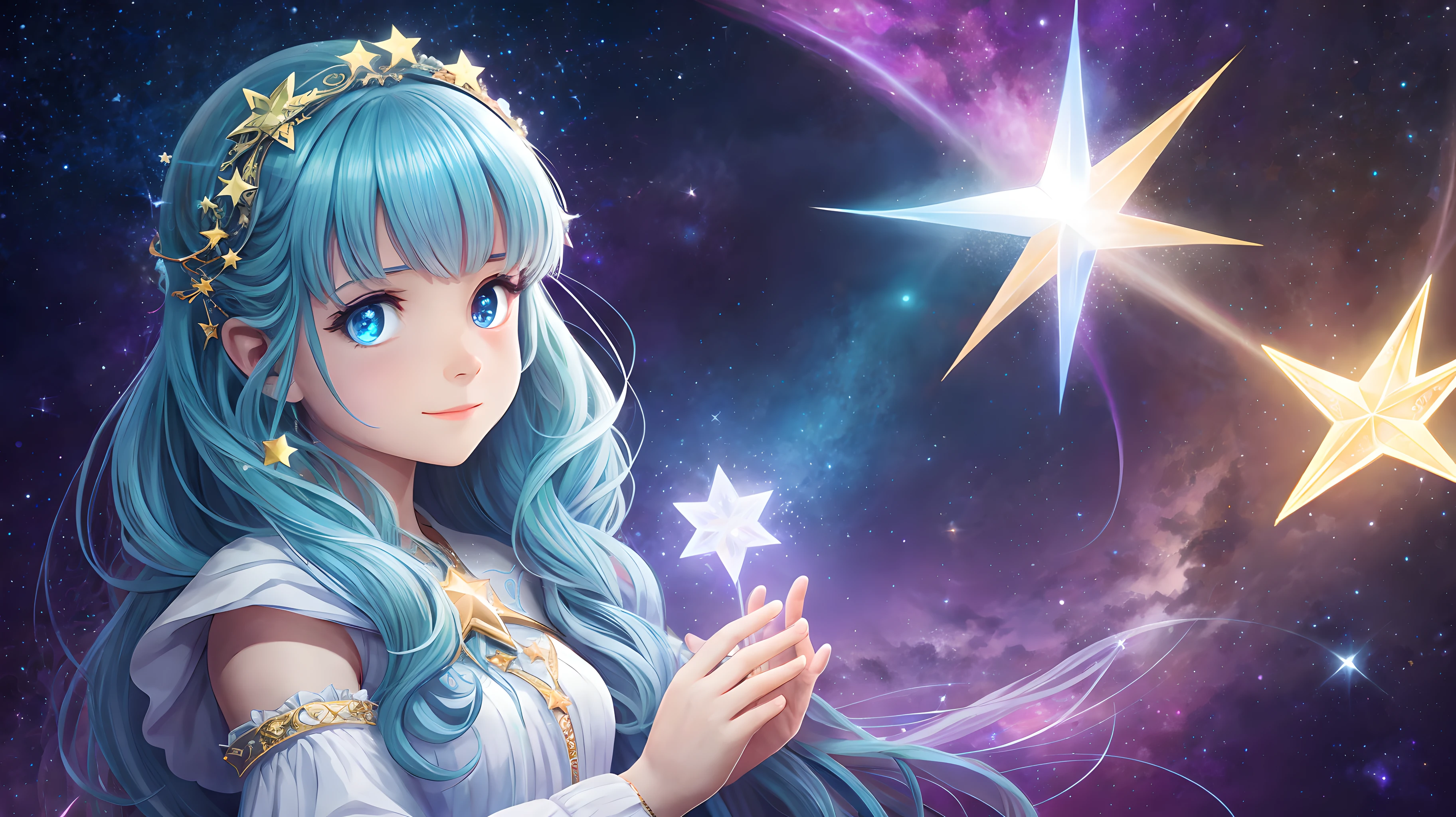 The Enchanted Star glowing brightly, spreading magic around Helena and Lila.