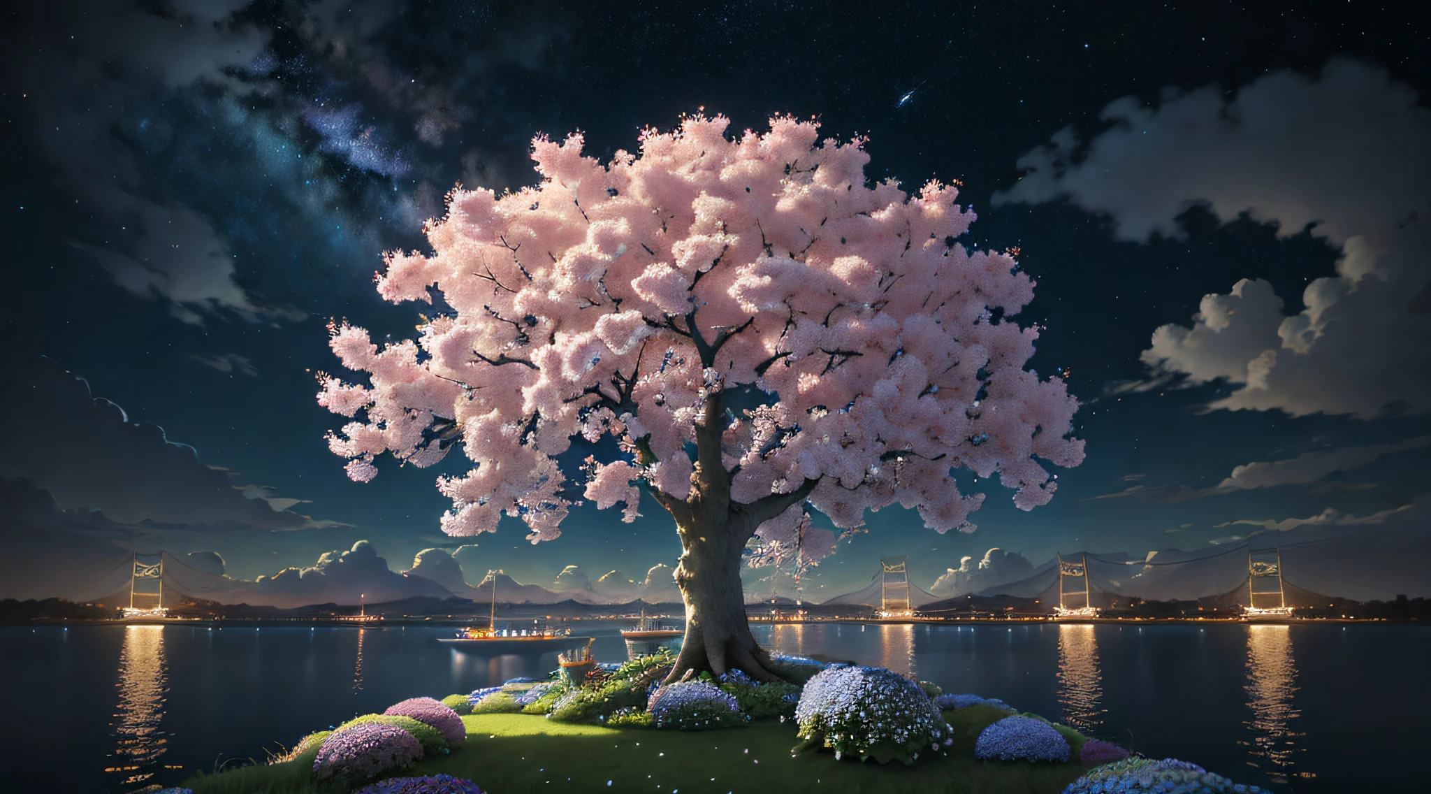 paint (strokes)+, atmosphere, intricate, clouds, aspect ratio 1:1, raytracing, Bokeh, smooth, (colorful), (detailed complex busy background: 0.8), hydrangea, repair drones, (night:1.4), Sharp Eyeliner, intricate details, hand on Chinese sword, beautiful, flat illustration, scenery, detail love, (ultra-detailed), day, photon mapping, ((intricate details)), ship wake, (The Peach Tree), crowd,