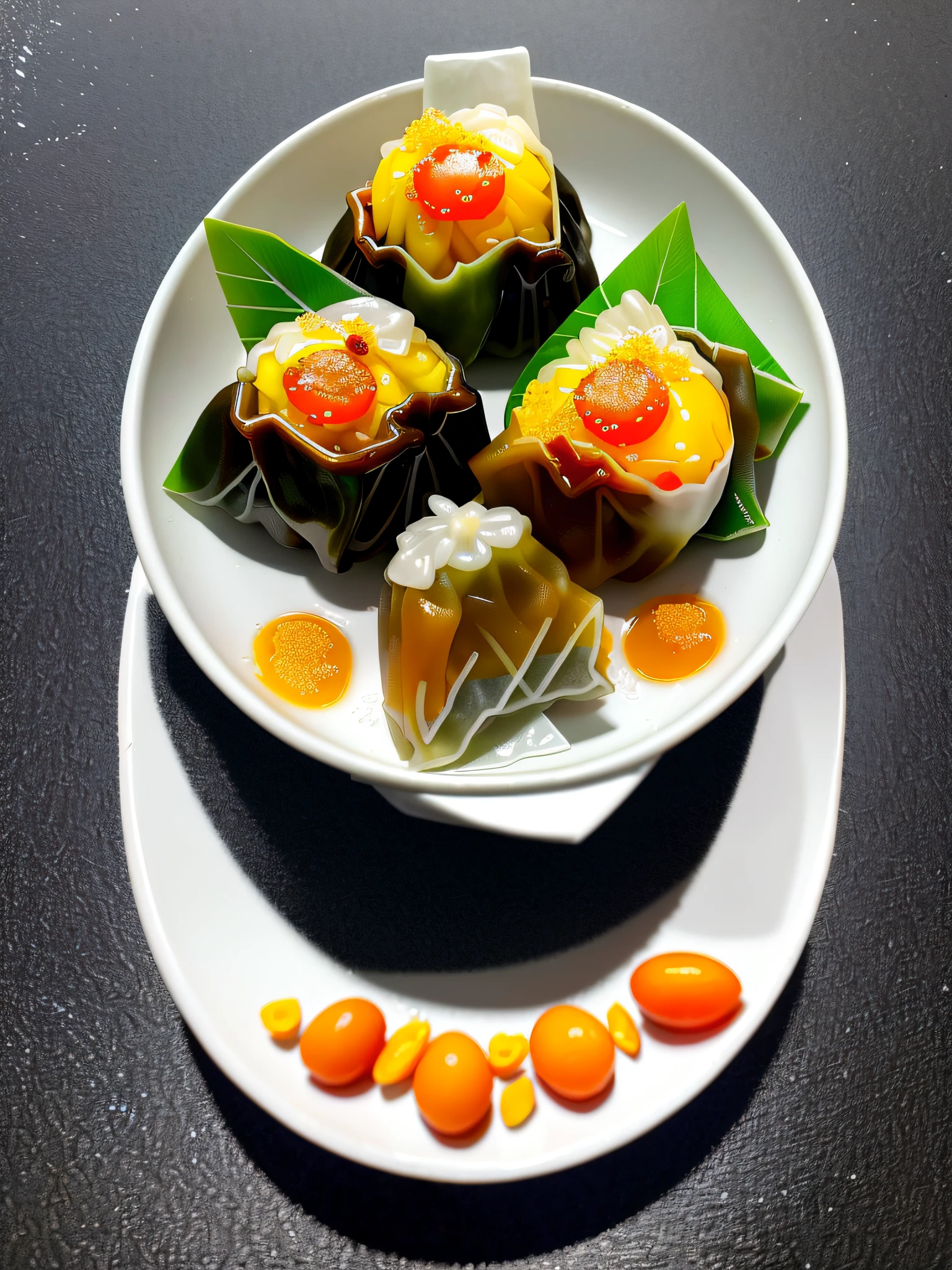 A front view of zongzi, no container, zongzi, egg yolk, red dates, zongzi leaves, glutinous rice, irregular arrangement, white background, style has a powerful liquid explosion effect, rice grains splashed, liquid dynamic, with visual impact, ultra-detail and realistic,
